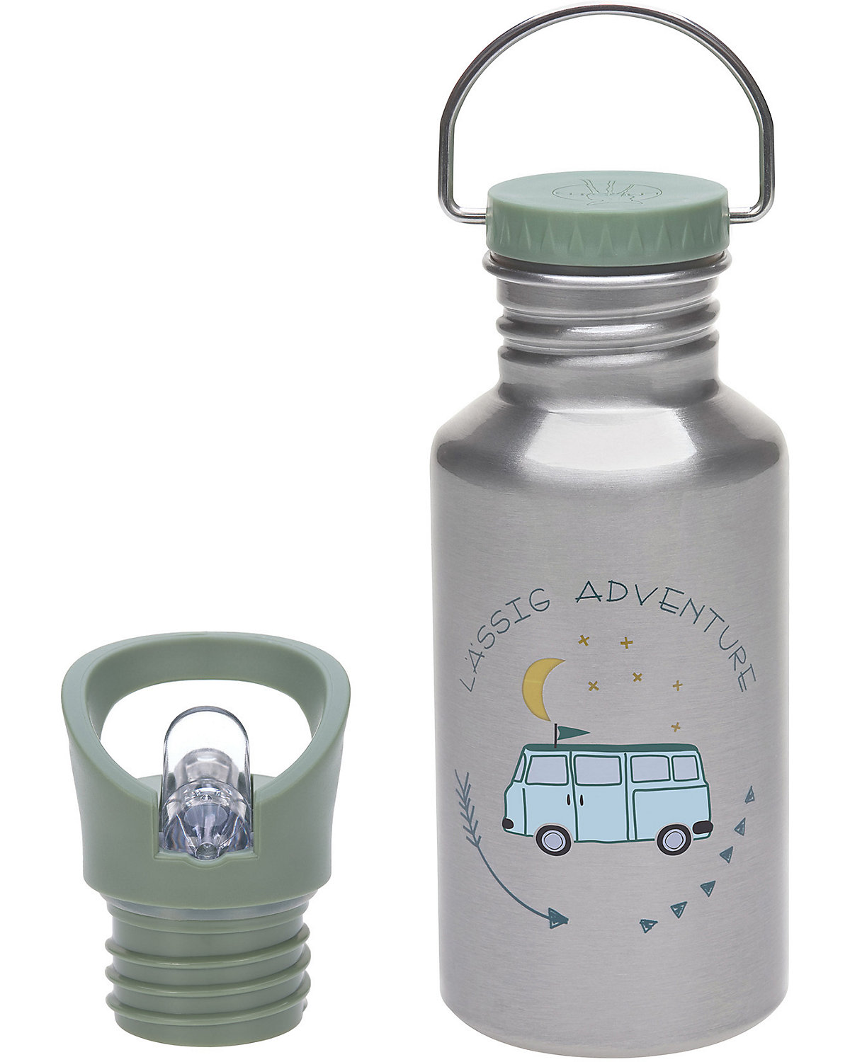 Edelstahl Trinkflasche Adventure Bus, 500 ml, inkl. 2 Verschlüssen