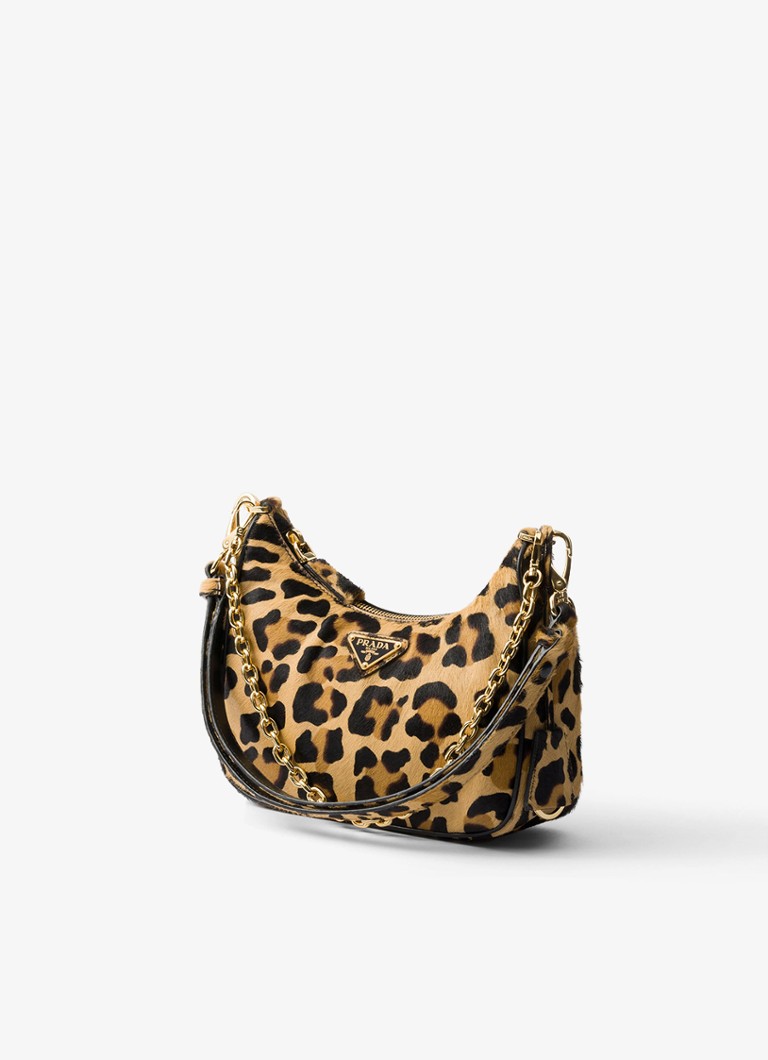 Prada Re-Edition leather shoulder bag with leopard print