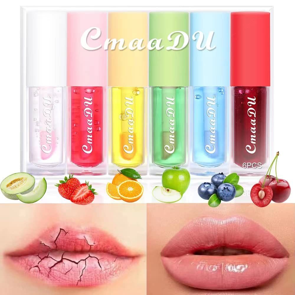 Haiaveng Lipgloss-Set 6 Stück Lip Gloss Obst Geschmack Feuchtigkeitsspendende Lippenstifte, Lipgloss-Set,Lippenbalsam Temperatur Farbwechsel Lippenstift