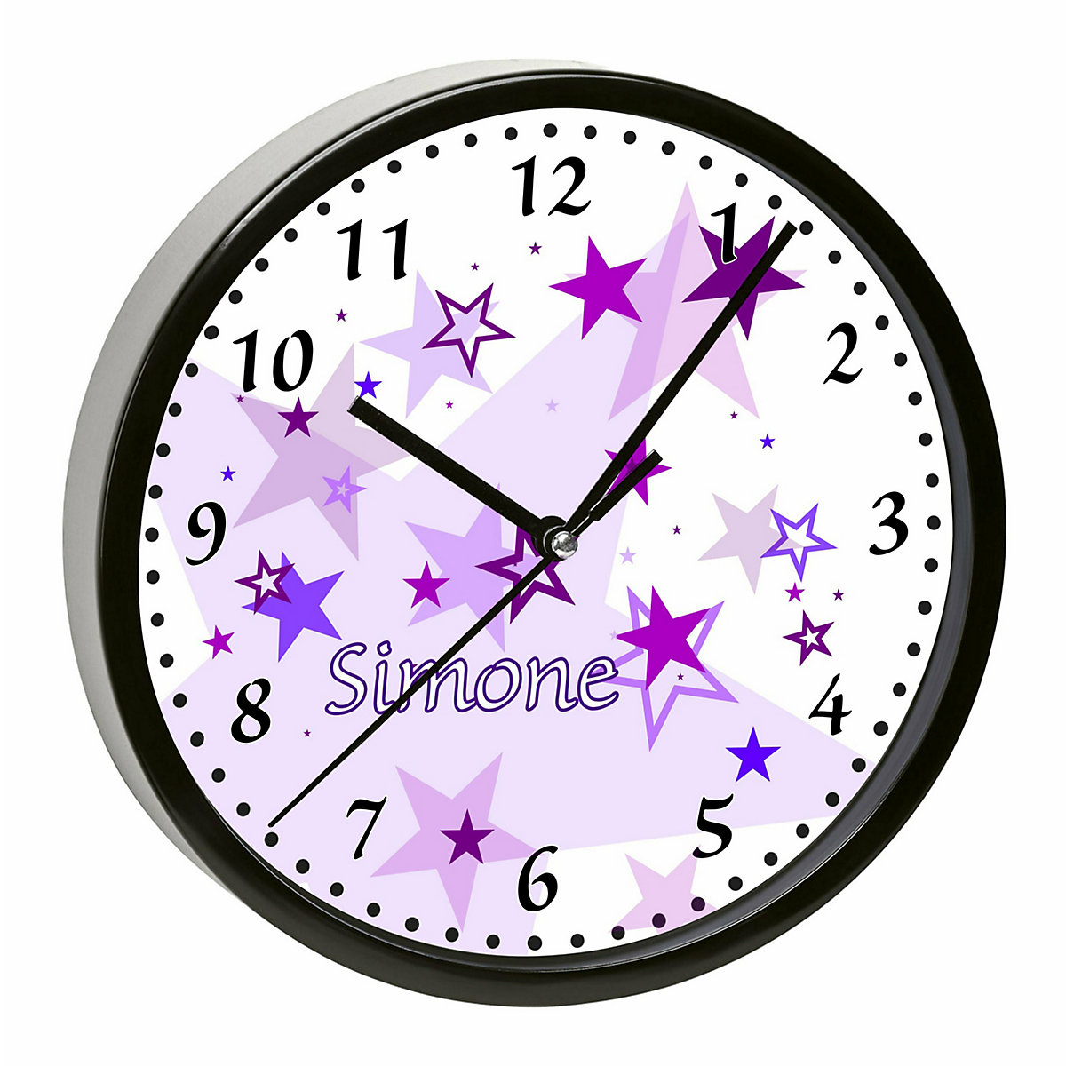 Kinder Wanduhr personalisiert mit Name Sternenhimmel Lila