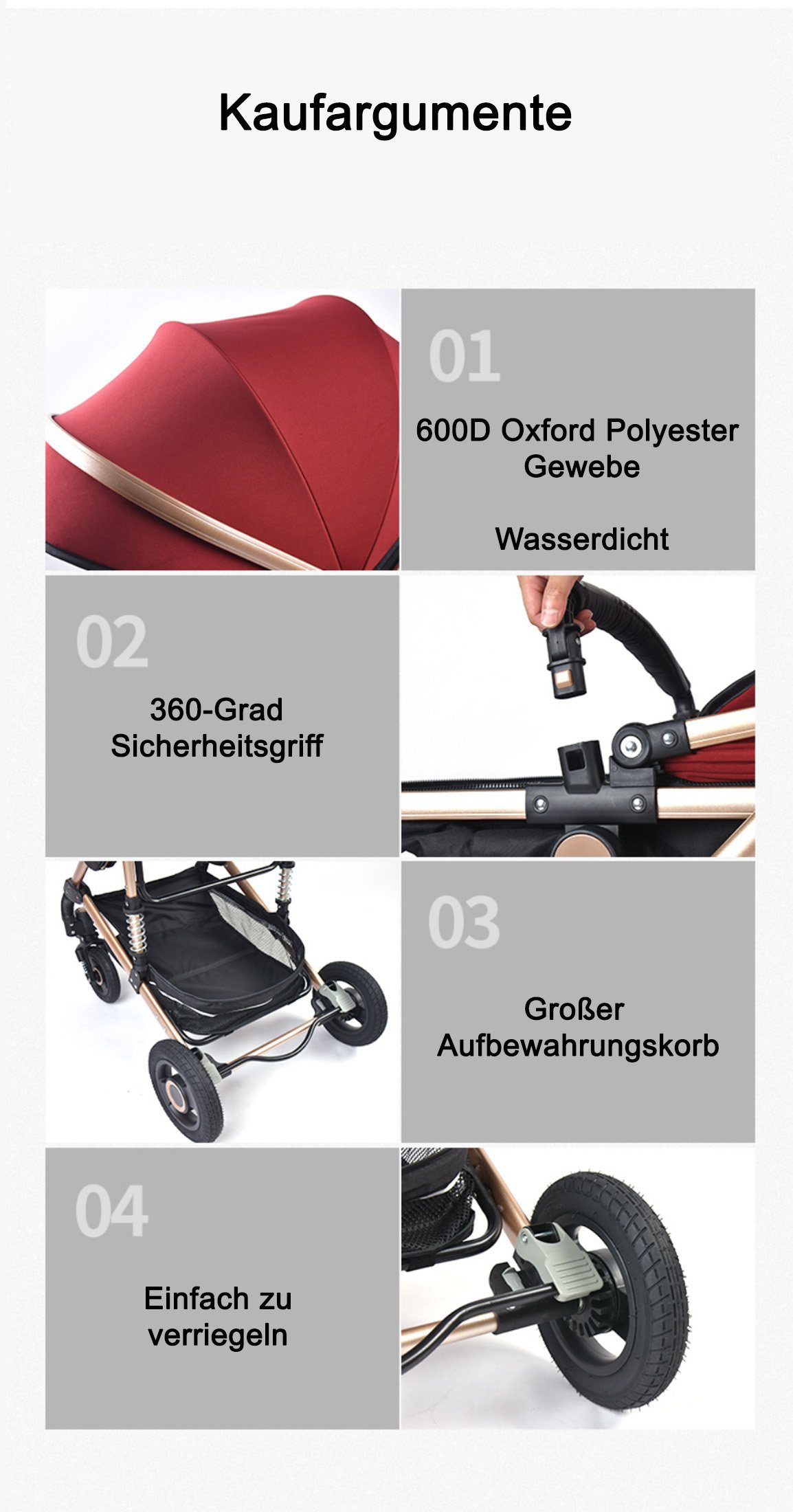 TPFLiving Kombi-Kinderwagen Babyschale Baby Buggy Babywanne 5-Punkt-Sicherheitsgurt Moskitonetz, Getränkehalter Kinderwagen 3 in 1 inkl. großem Zubehörset Schwarz