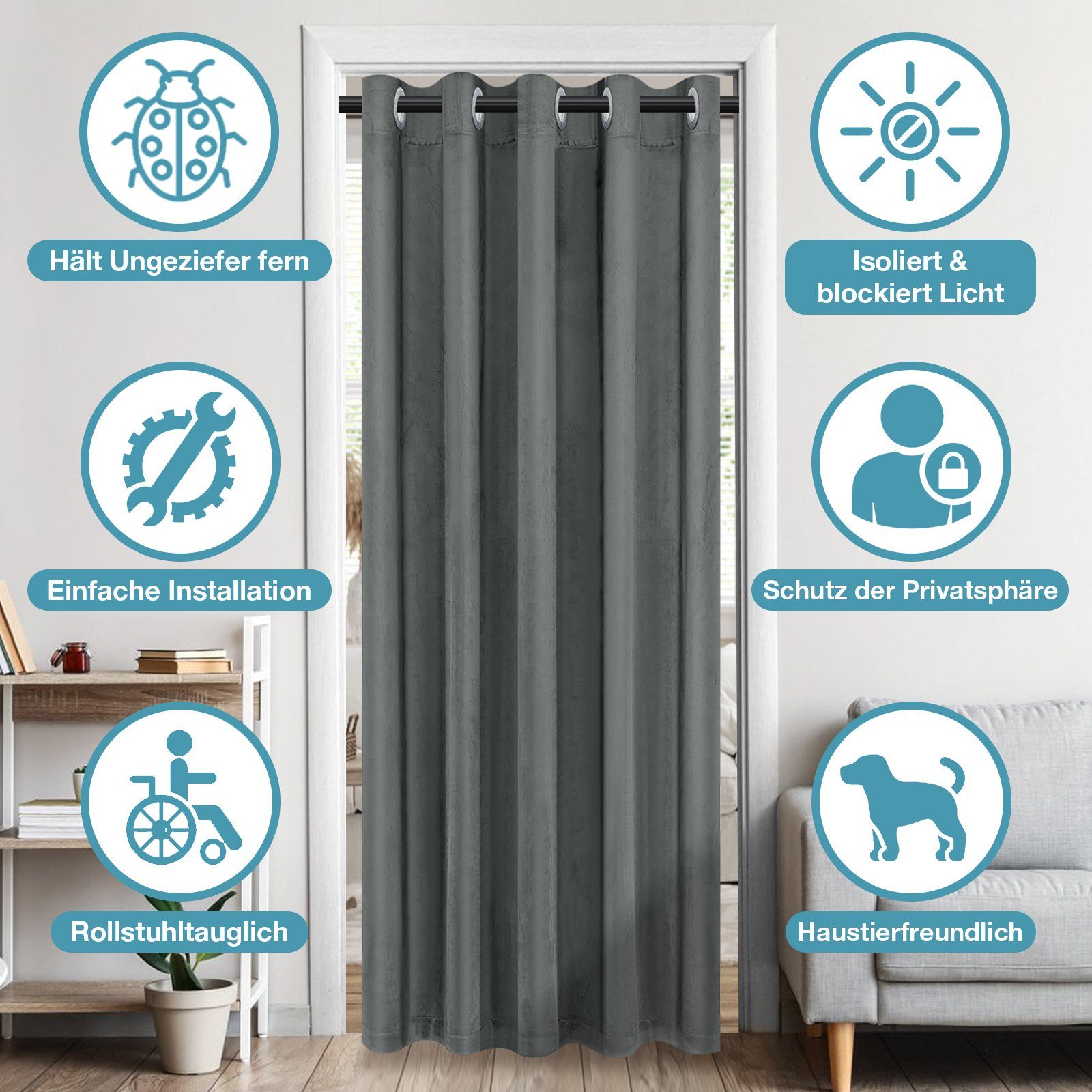 BTTO Raumteiler Türvorhang Blickdicht Vorhang Gardinen mit ösen Samtvorhänge, 1-tlg., Thermogardinen,Samt Velvet,Wärmeisolierend,für Wohnzimmer Schlafzimmer