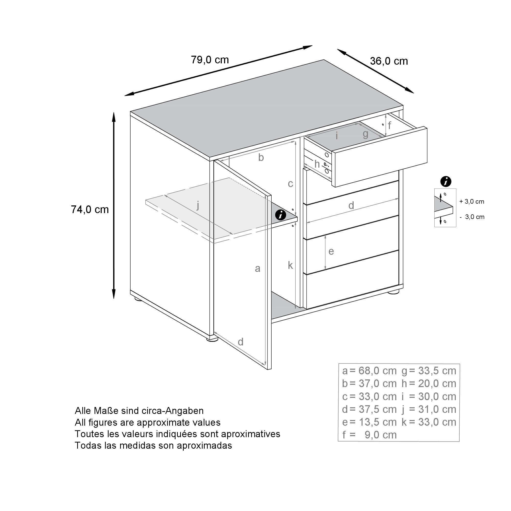 Vladon Kommode Ben (Kommode, mit 1 Tür und 5 Schubladen), Weiß matt/Weiß matt (79 x 74 x 36 cm)