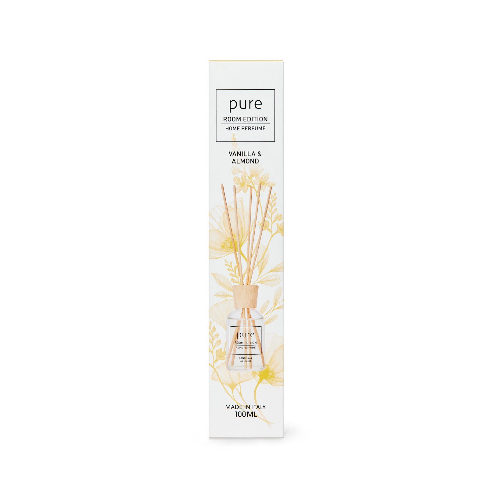 PURE ROOM EDITION Raumduft 100 ml (1 x 100 ml Vanille & Mandel Raumduft + 5 Duftstäbchen)