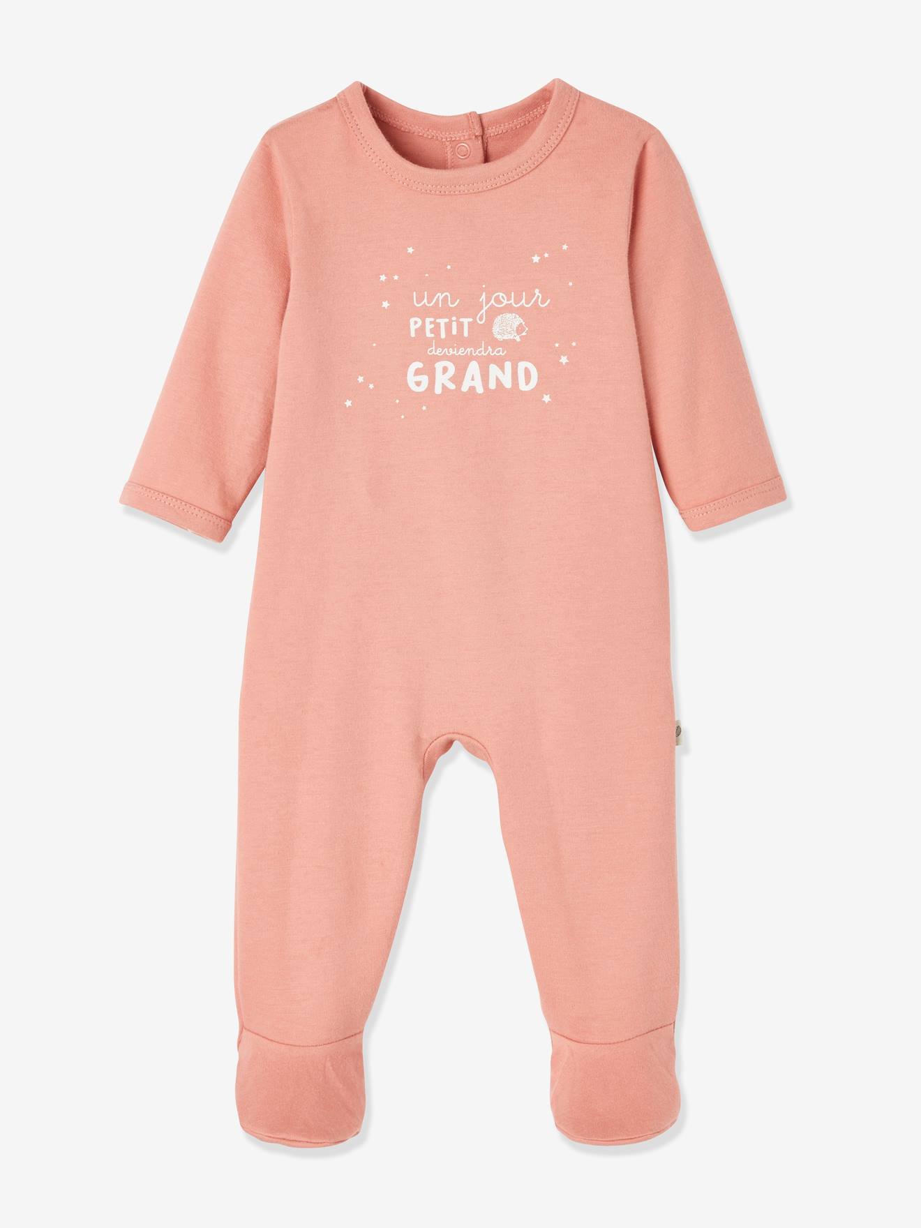 Lot de 2 pyjamas bébé ouverture naissance en coton bio bois de rose foncé