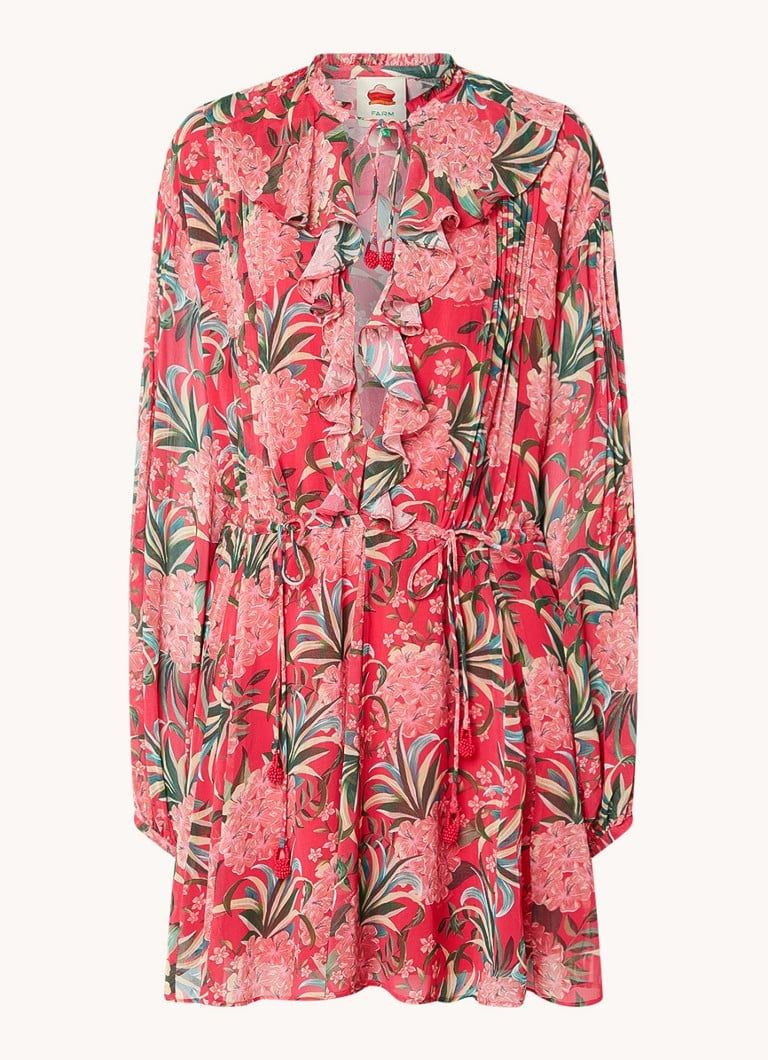 Vestido túnica con estampado floral de piñas y mangas abullonadas de Farm Rio