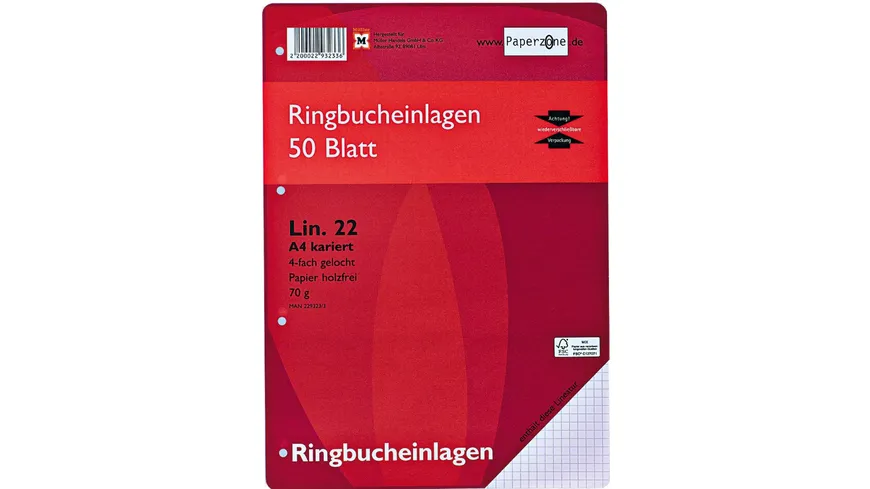 PAPERZONER Ringbucheinlagen A4 Lineatur 22 50 Blatt