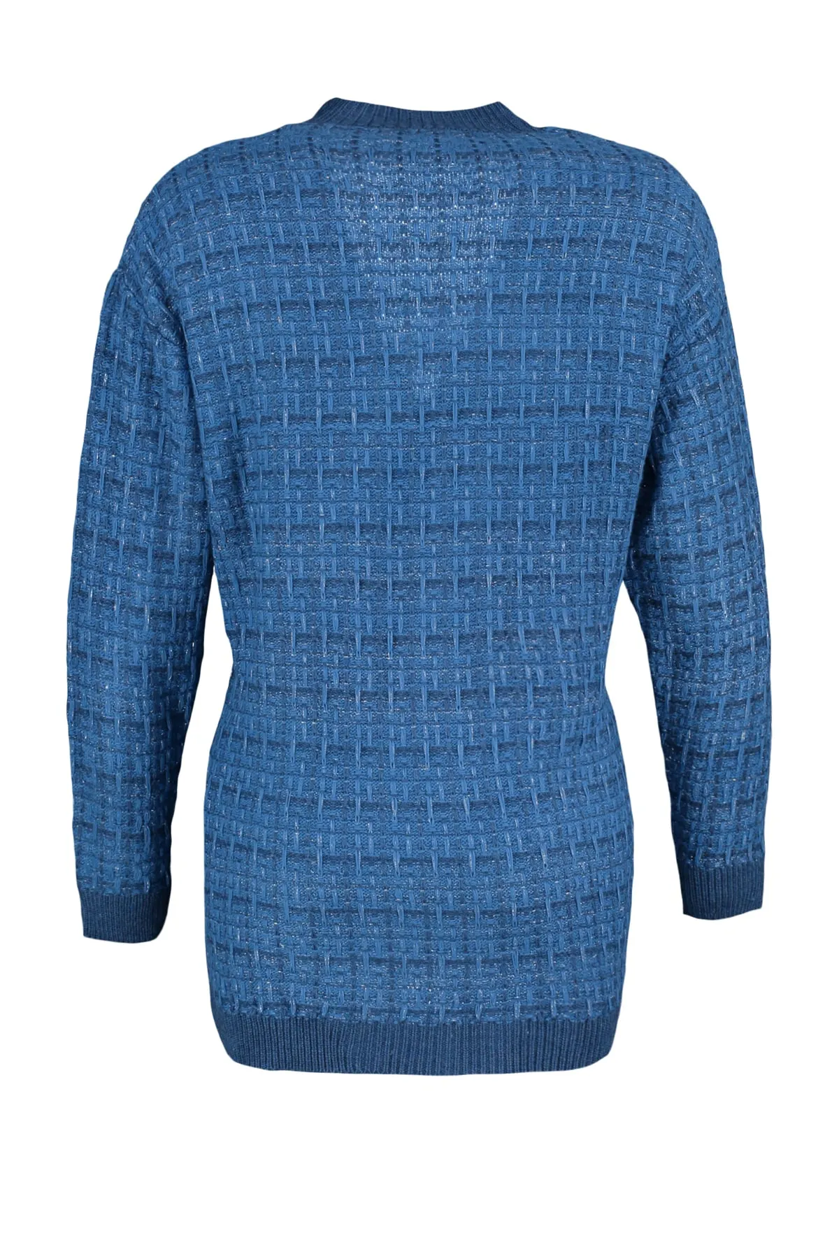 Trendyol Collection  Indigo Wide Fit Glitzer-Strickjacke im Tweed-Look TWOAW21HI0250
