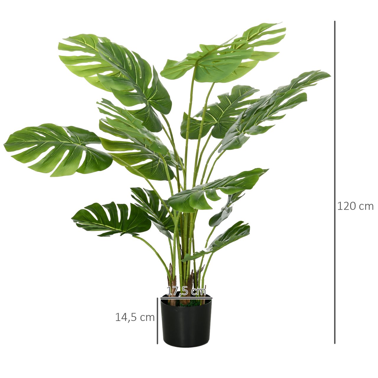 HOMCOM Künstliche Pflanze, 120 cm Kunstpflanze, Künstlich Monstera mit Übertopf