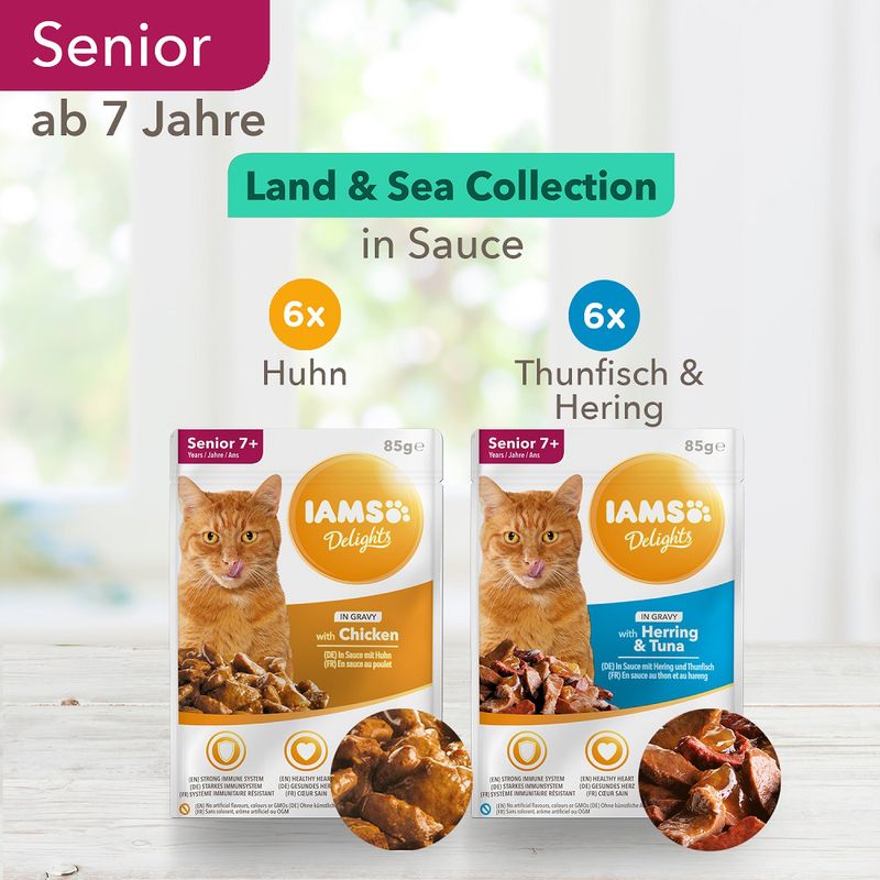 IAMS Delights Senior Land & Sea Collection in Sauce