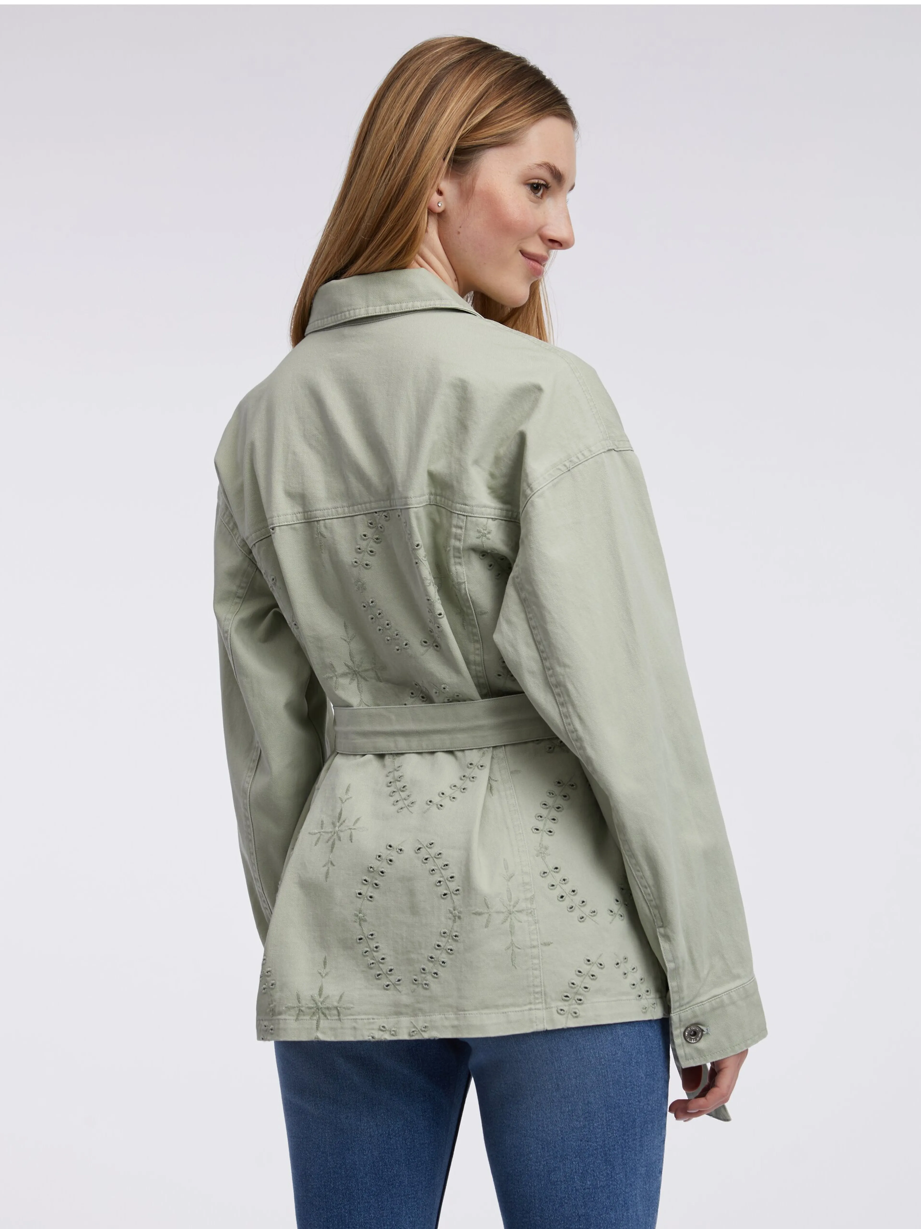 Hellgrüne gemusterte Damen-Jeansjacke ORSAY
