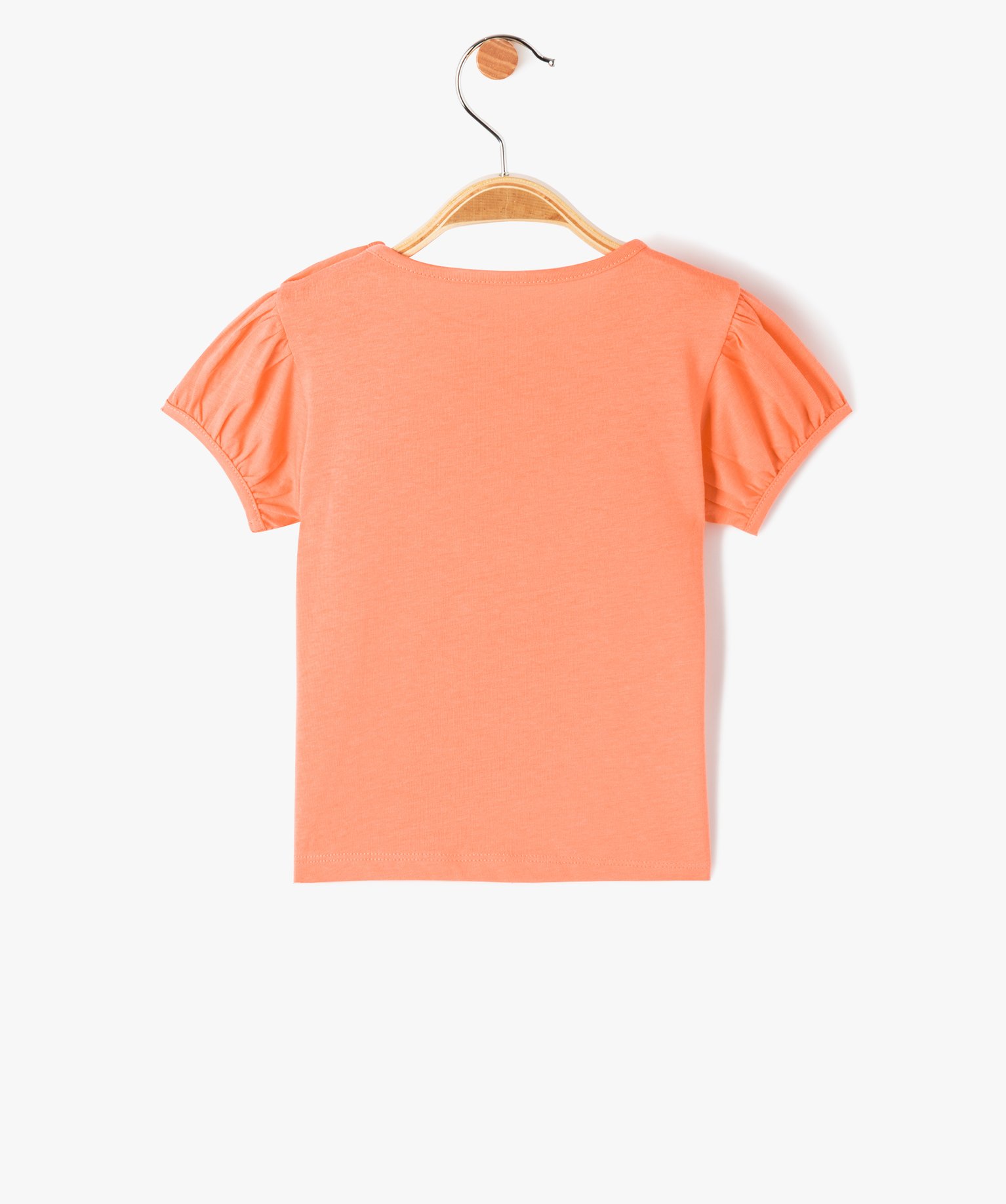 Tee-shirt bébé fille à manches ballon et message pailleté orange | GEMO