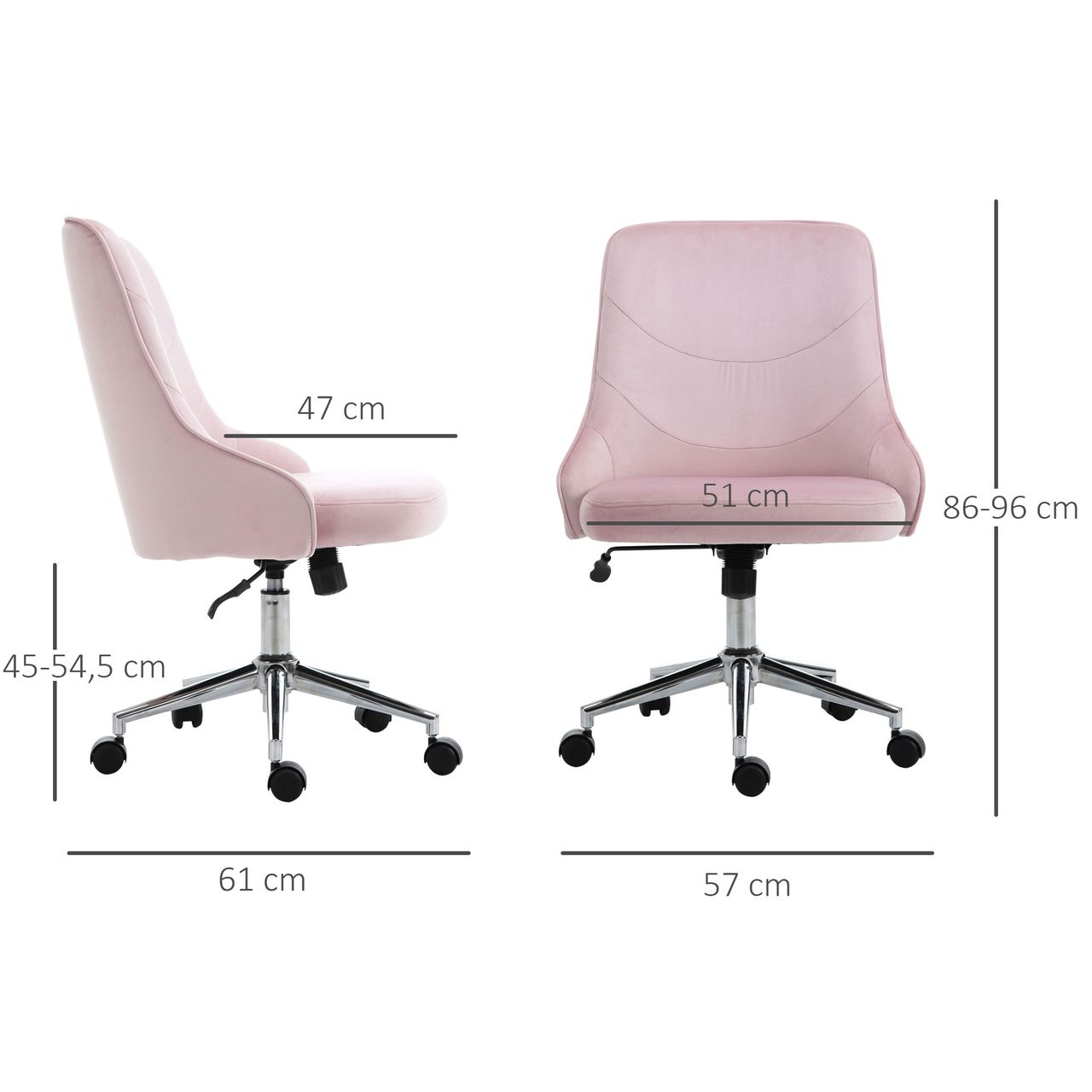 Vinsetto Bürostuhl Schreibtischstuhl Computerstuhl Drehstuhl SOHO-Stil Arbeitstuhl mit Wippenfunktion höhenverstellbar Samt Rosa 57 x 61 x 86-96 cm