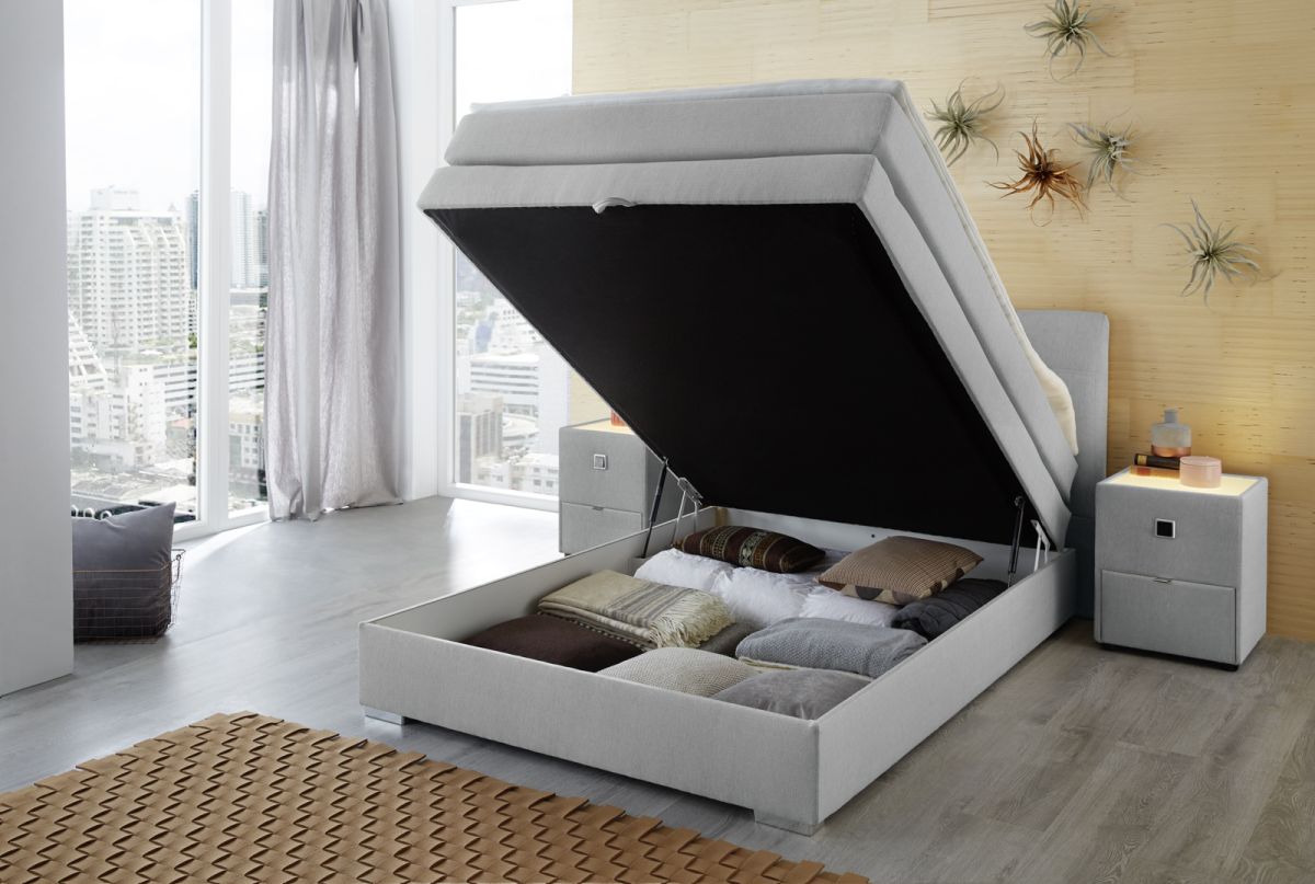 Boxspringbett Amelie mit Bettkasten Stoff Grau 140 x 200 cm