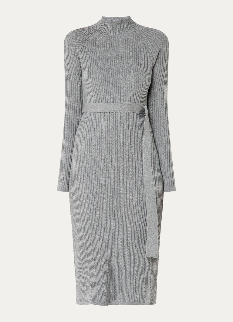 LKBennett West ribbed knit midi sheath dress in wool blend with tie belt