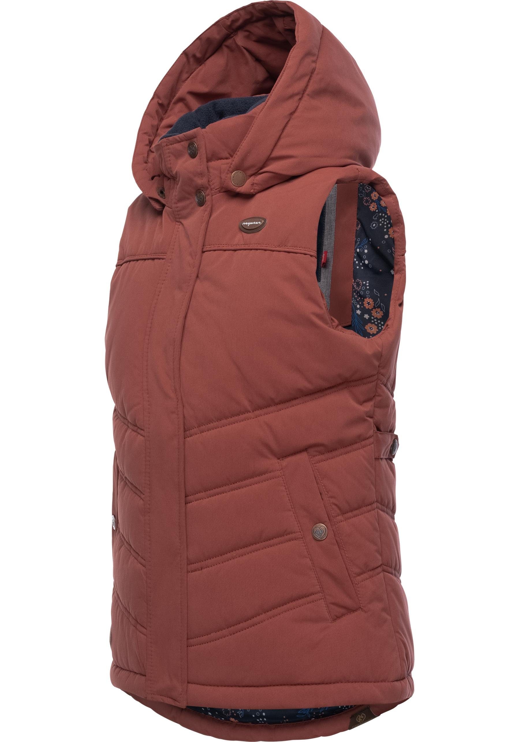 Ragwear Steppweste Marrin sportliche Outdoor-Weste mit abnehmbarer Kapuze