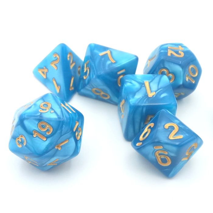 Türkis  (Golden font) pearl dice set