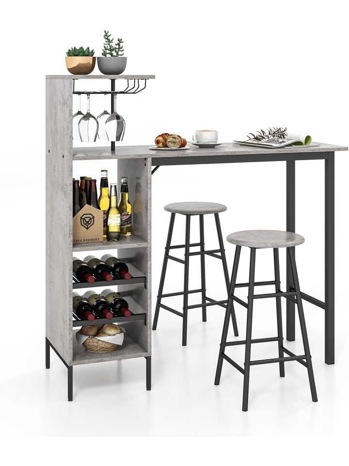 COSTWAY Bartisch mit Barhocker Set in Grau günstig kaufen onesize