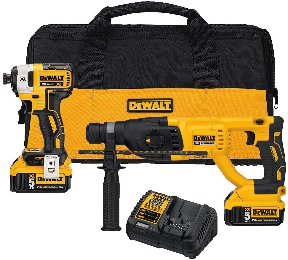 Kit de Furadeira/Parafusadeira de Impacto SDS Plus de 1 Polegada DEWALT 20V MAX XR (DCK233P2)