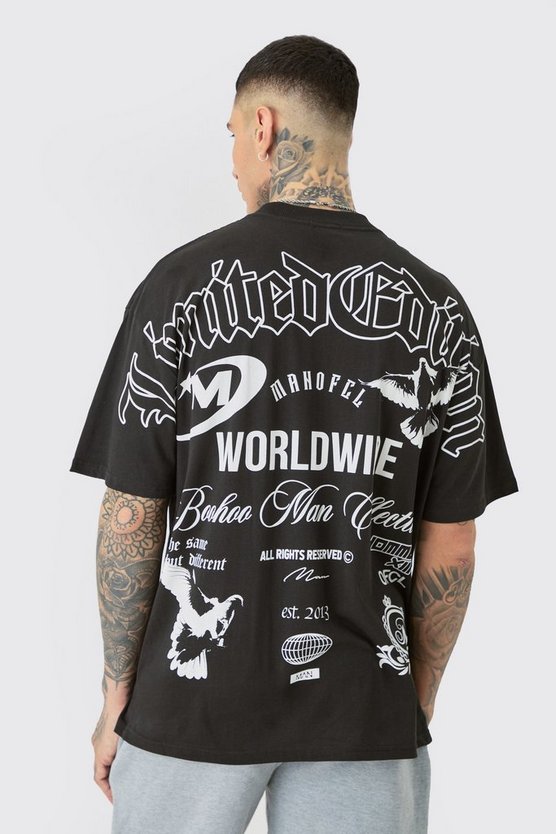 Tall schwarzes T-Shirt mit Limited Edition Moto Print