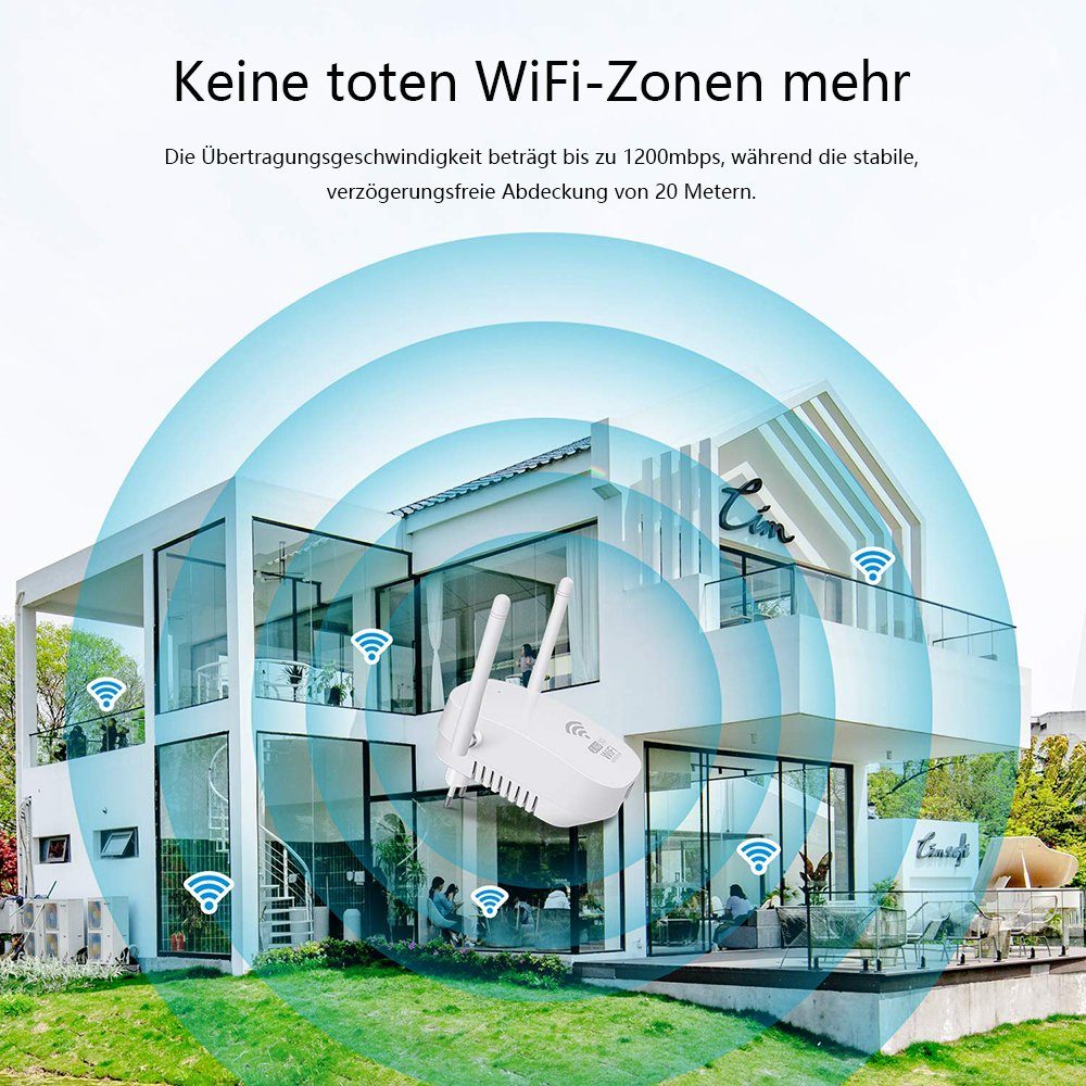 GelldG WLAN Verstärker WLAN Repeater 1200 Mbit/s WiFi Repeater WLAN-Repeater