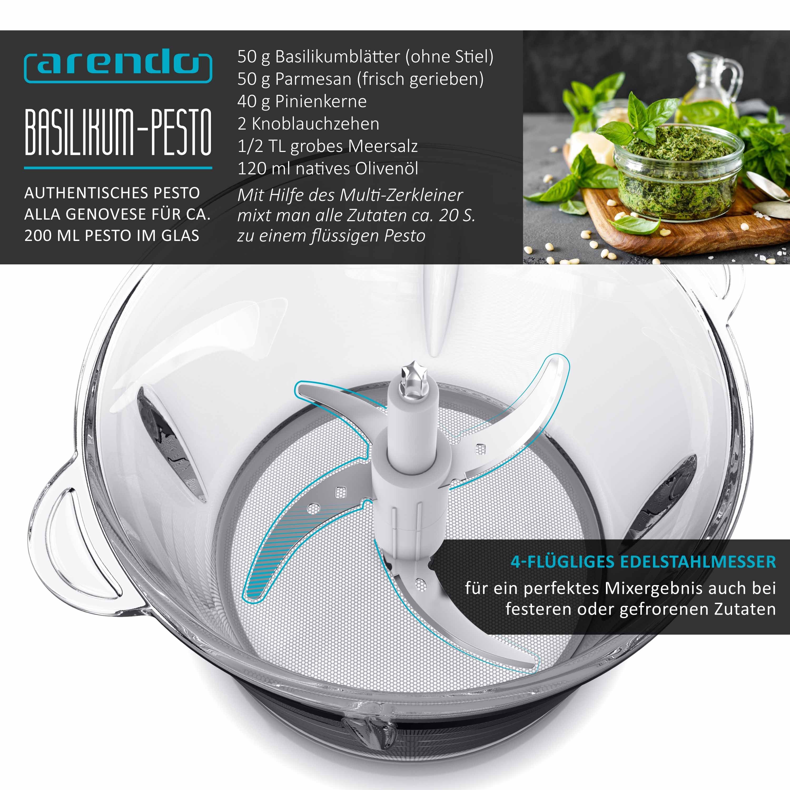 Arendo Zerkleinerer, 400 W, Elektrischer Universal Multizerkleinerer mit 1,5 L Glasbehälter