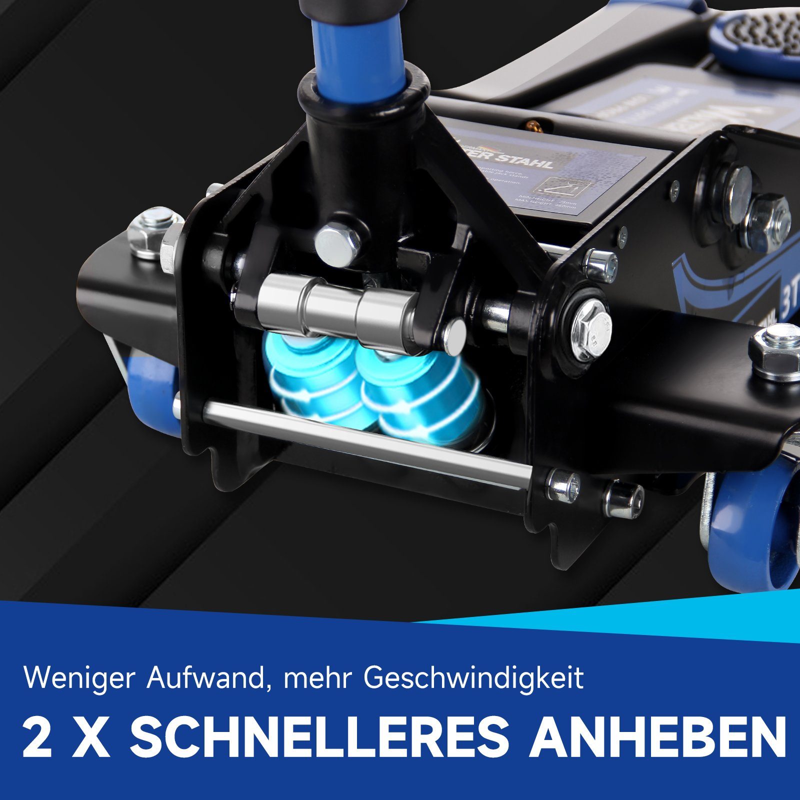 Walter Stahl Rangierwagenheber Hydraulisch 3T, Wagenheber Jack Flache Hubhöhe 75-460mm, max. Hubhöhe: 46,00 cm, Wagenheber-Set 75-460mm, 3T (66,00 lb)