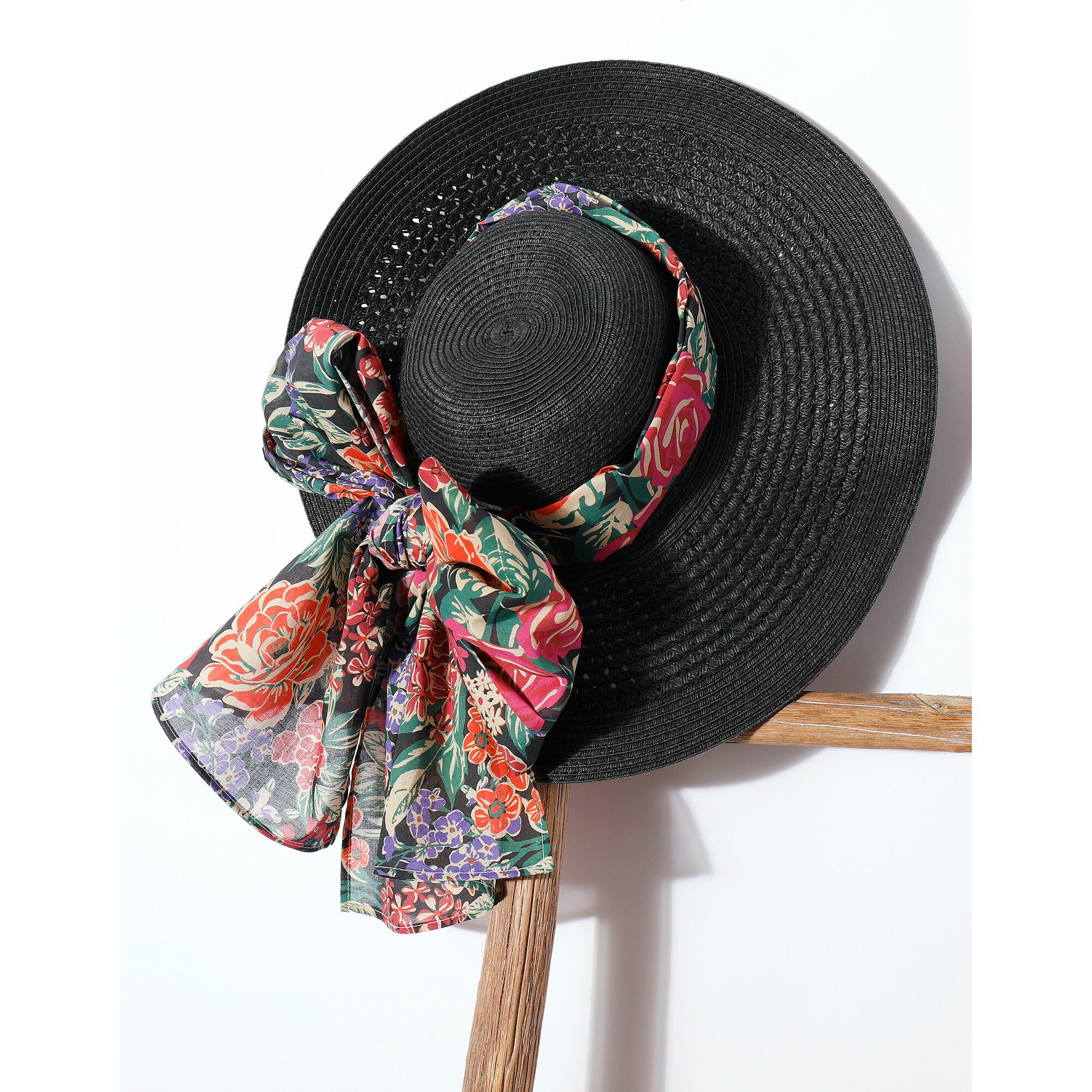 Foulard fabriqué en France imprimé grosses fleurs, 198x38 cm