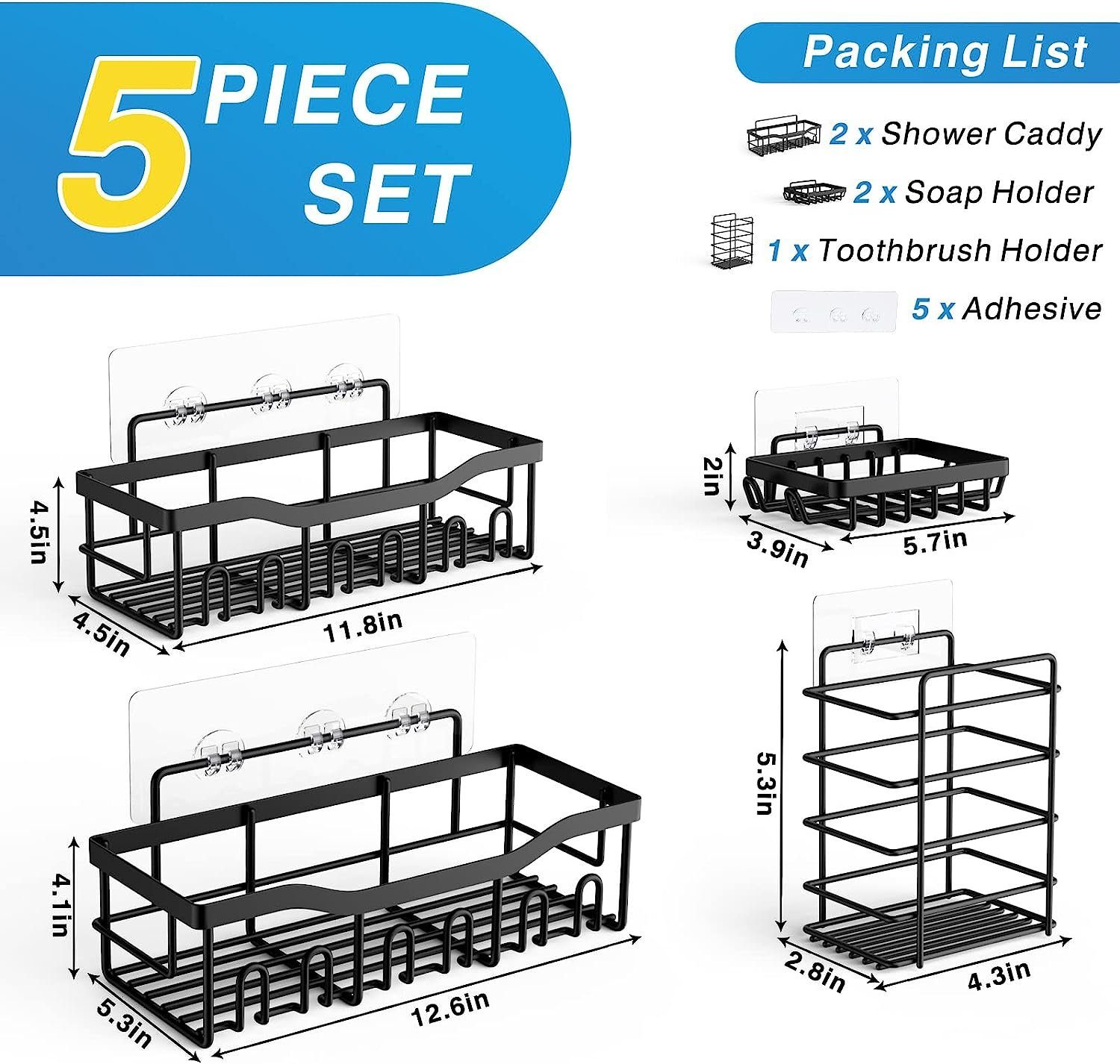 Directin Duschablage Duschorganizer [5er-Pack] Duschregale für die Innendusche, Duschkorb, Set, Selbstklebende Duschablage, Kein Bohren Rostfreier Edelstahl