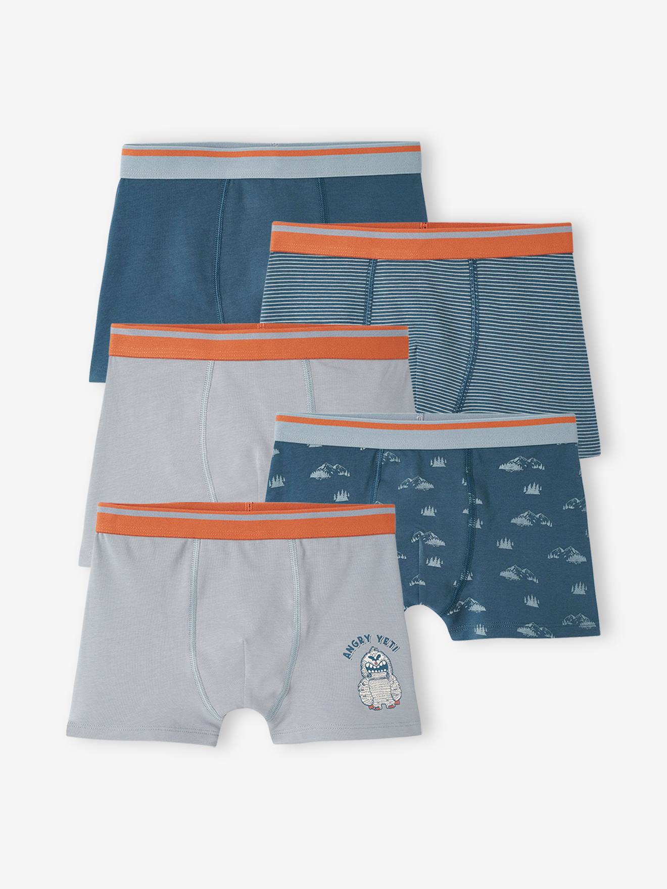 Lot de 5 boxers stretch Yéti garçon bleu grisé