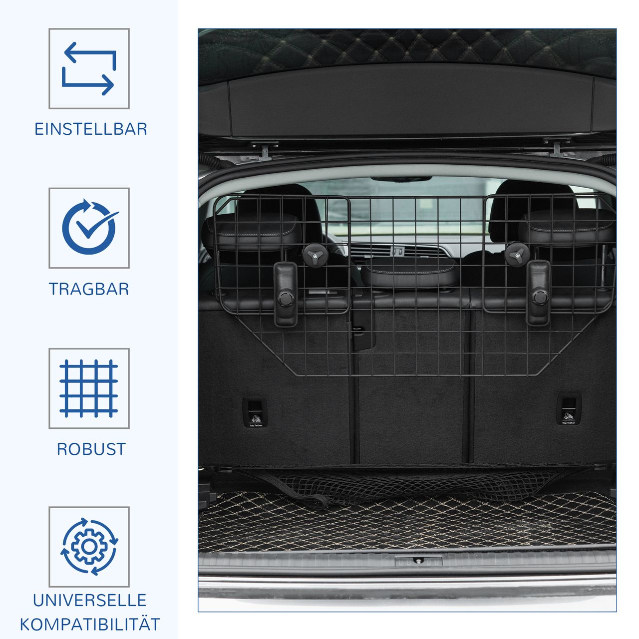 PawHut Hundeschutzgitter Auto Universal Kofferraumgitter verstellbar Trenngitter Metall schwarz (90-120) x 40,5 cm