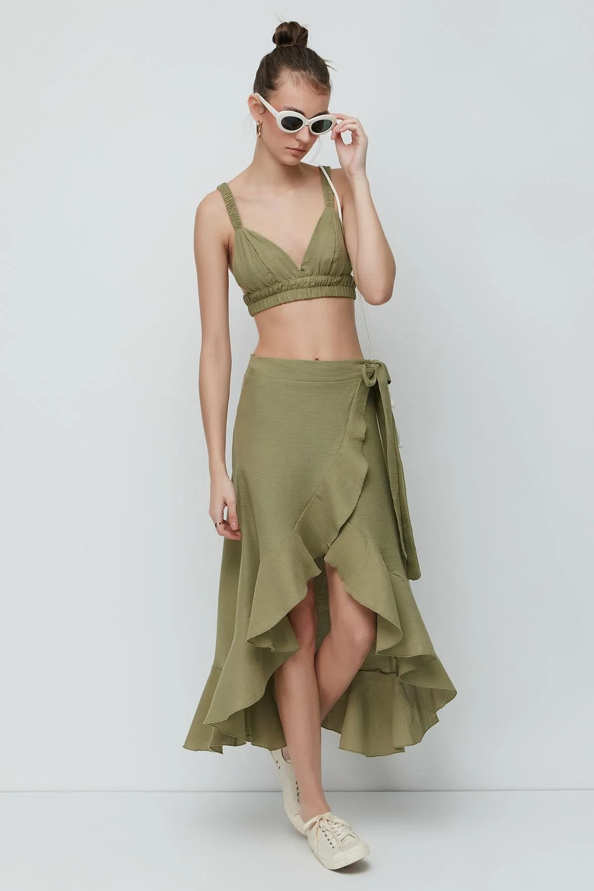 C&City  Bralette-Rock-Set aus Bio-Baumwoll-Musselin 9126 Khaki