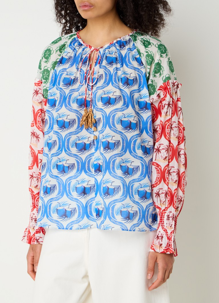 Farm Rio Summer Mix tunic with print and bead decoration
