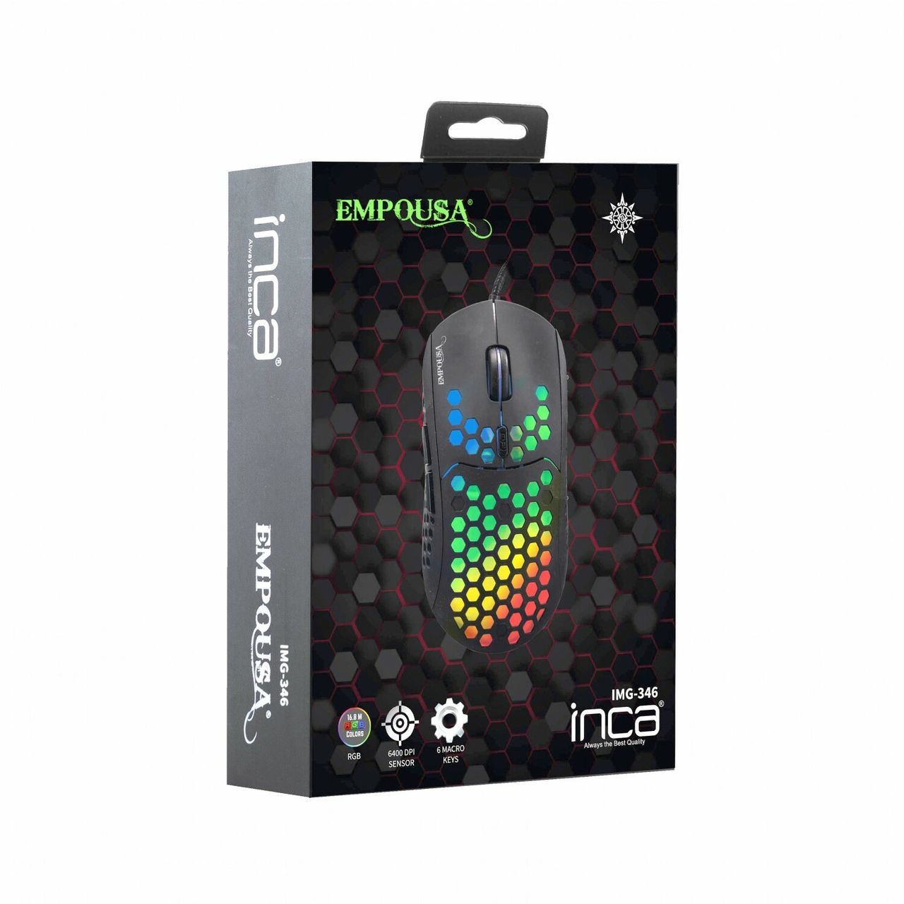 Inca IMG-346 EMPOUSA RGB-Makro-Tasten Professional 6400 DPI 8 Tasten Gaming Maus schwarz
