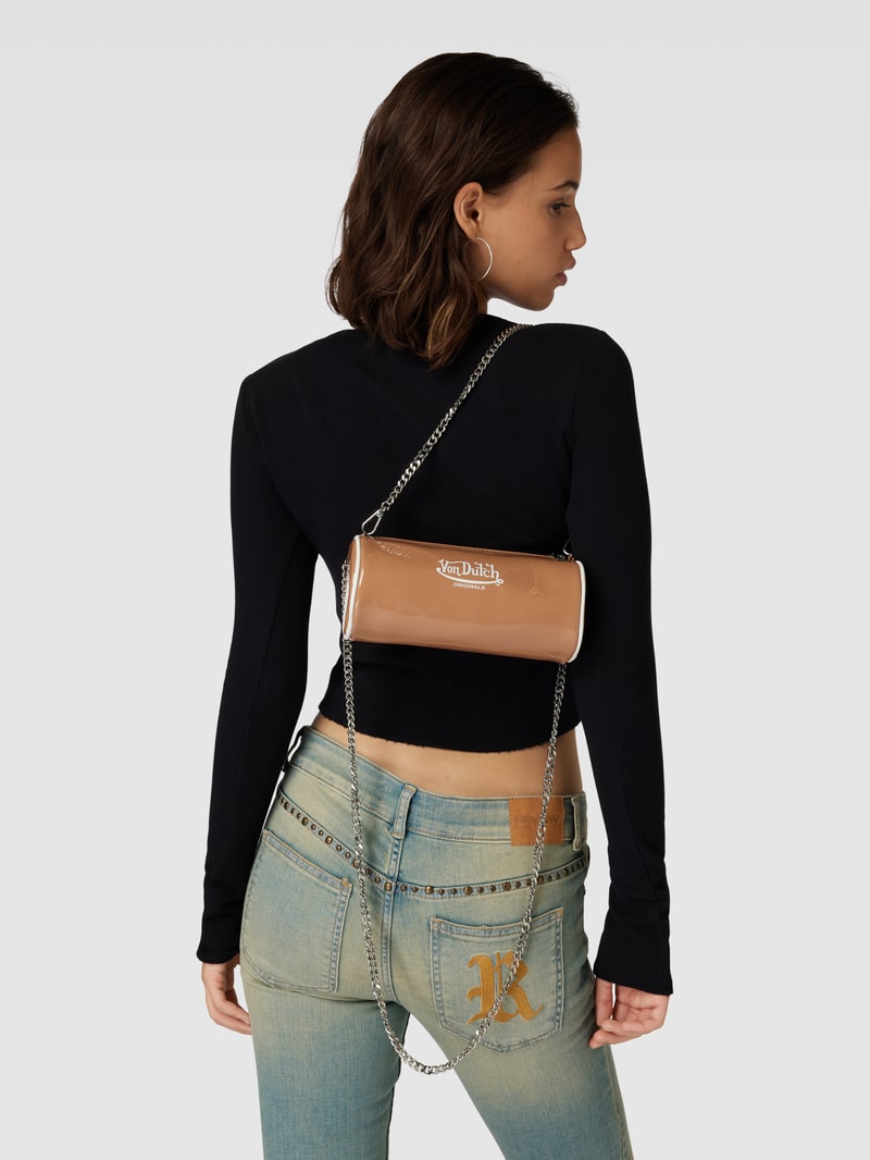 Handtasche mit Label-Print Modell 'LESLY' in beige
