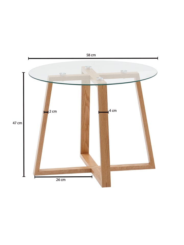 KADIMA DESIGN Couchtisch 58x58x47 cm Sofatisch Eiche Massivholz / Glas Rund, Design günstig kaufen onesize