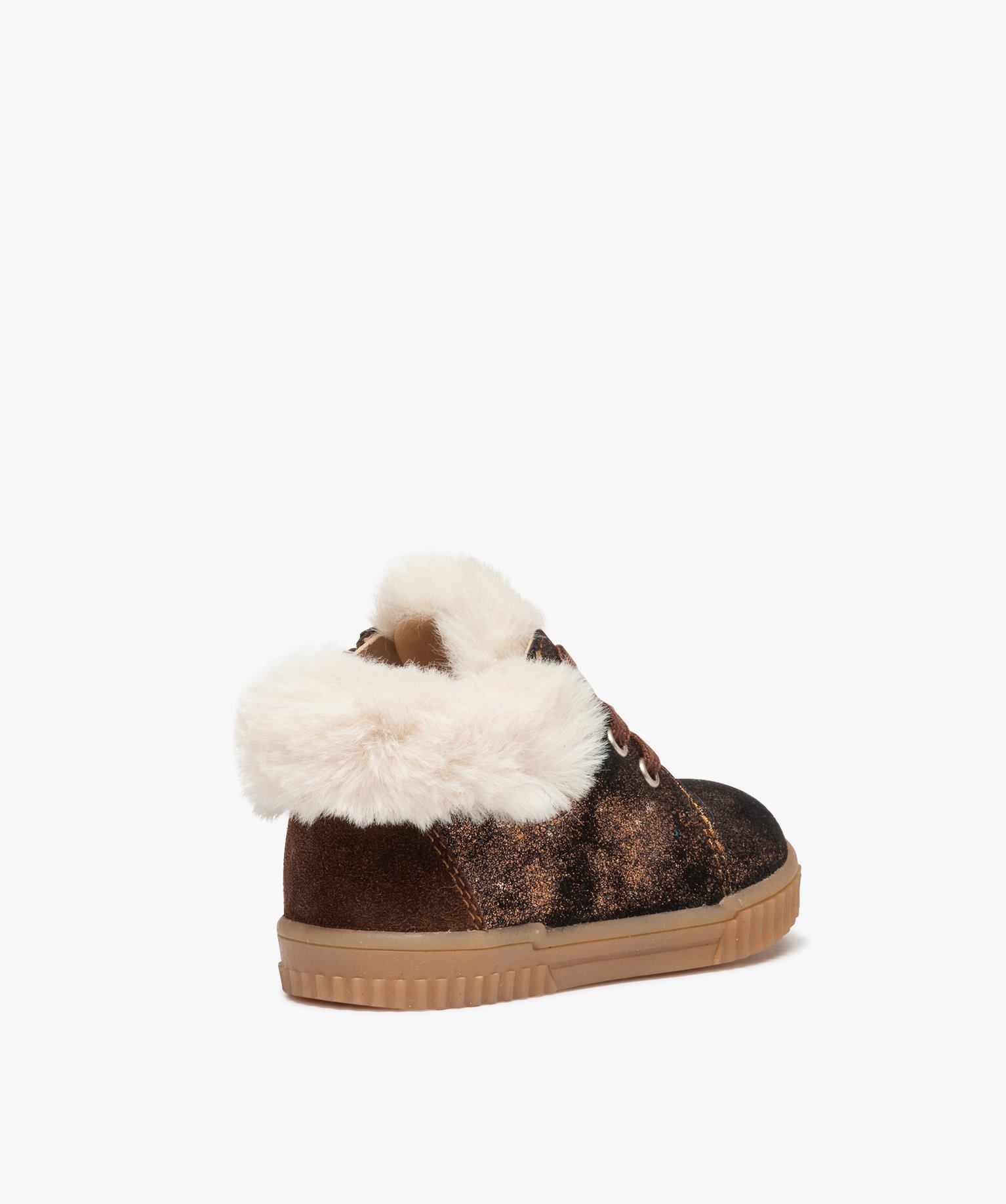 Baskets bébé fille mid-cut en cuir métallisé et col four... marron | GEMO