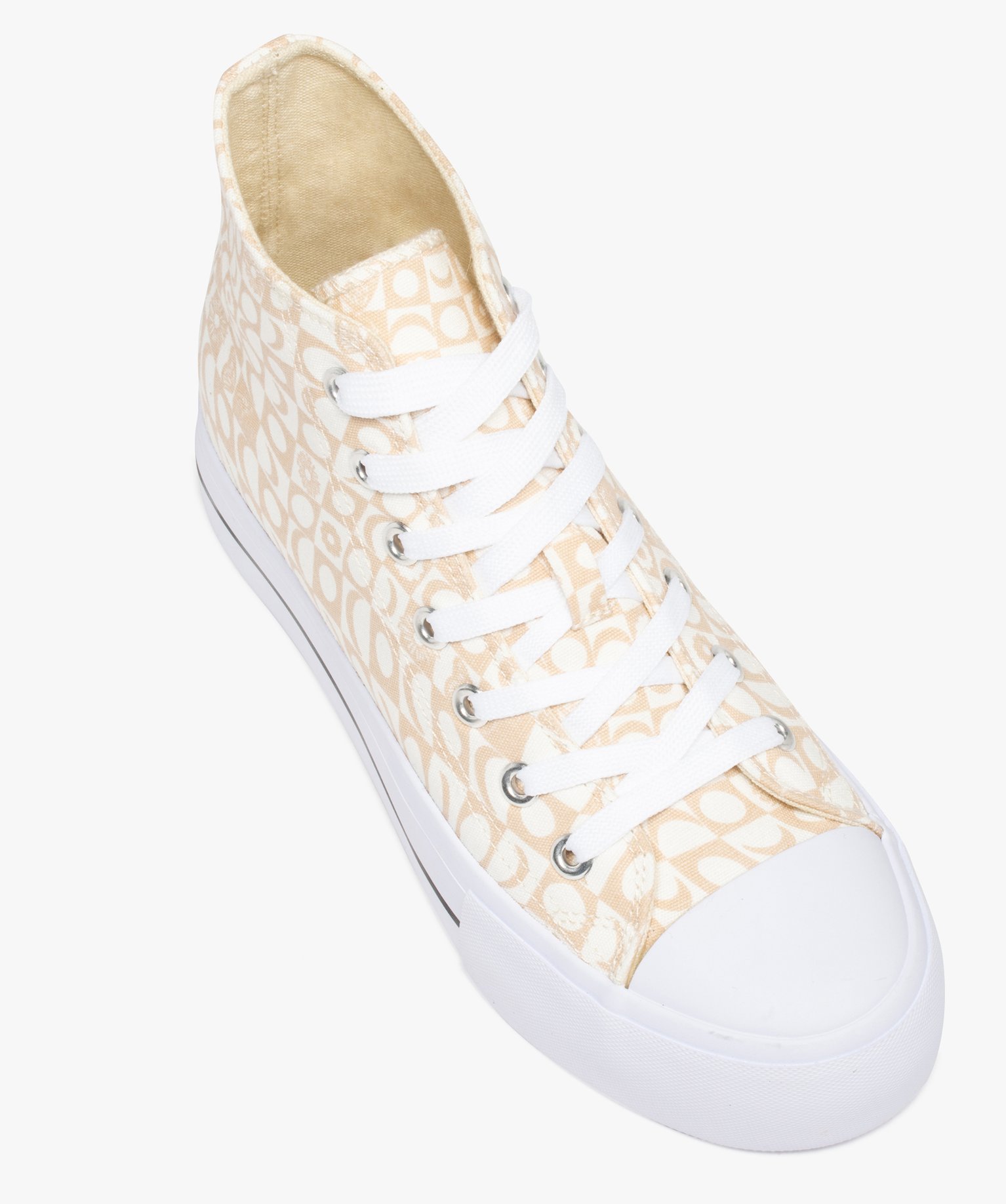 Baskets femme mid-cut en toile imprimée damier beige | GEMO