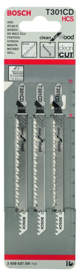 Bosch Blue Accessories 2608637591 T301CD stikksagblad T-skaft per 3 stk. tre