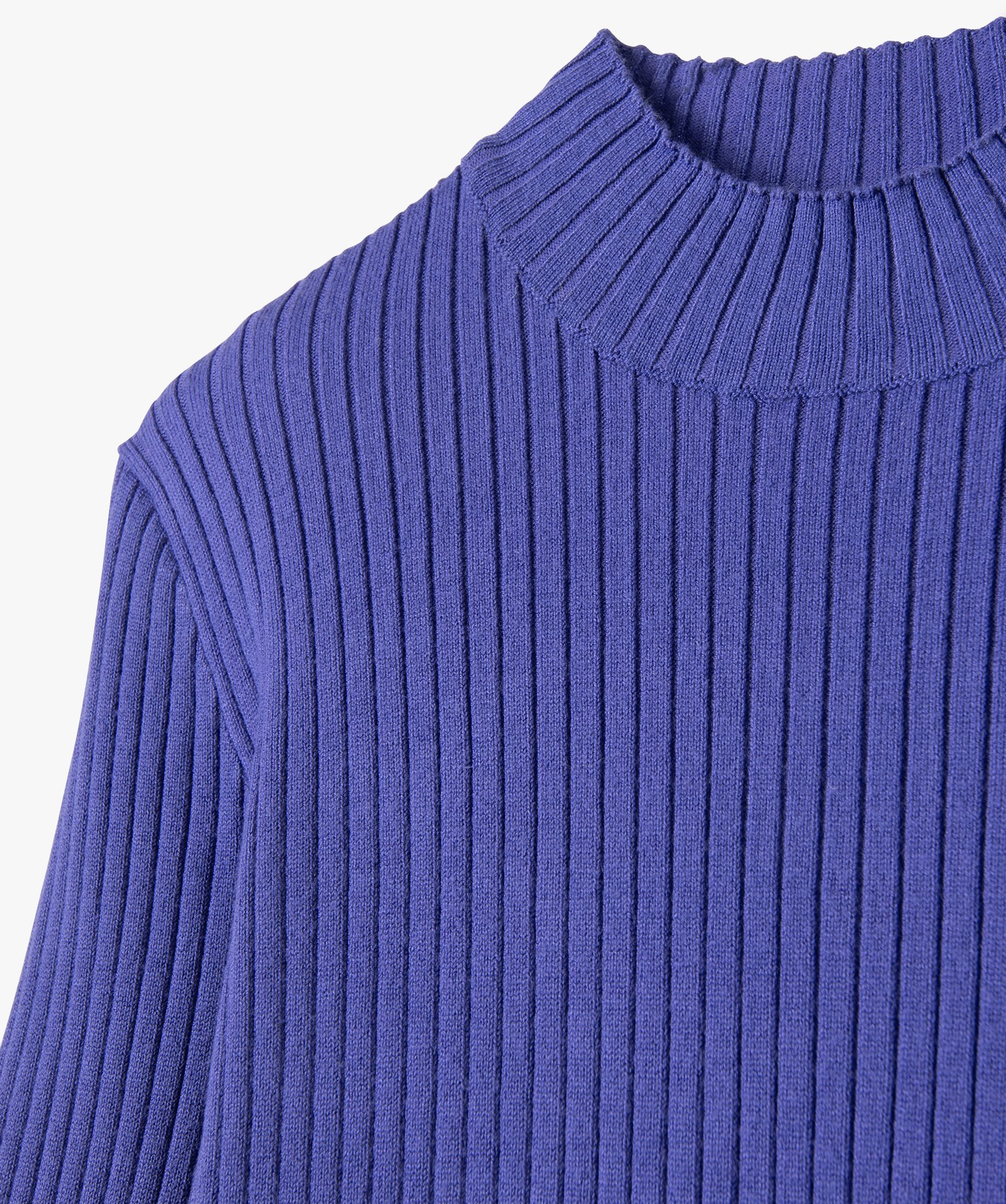 Pull fille court à col cheminée en maille ctelée violet clair | GEMO