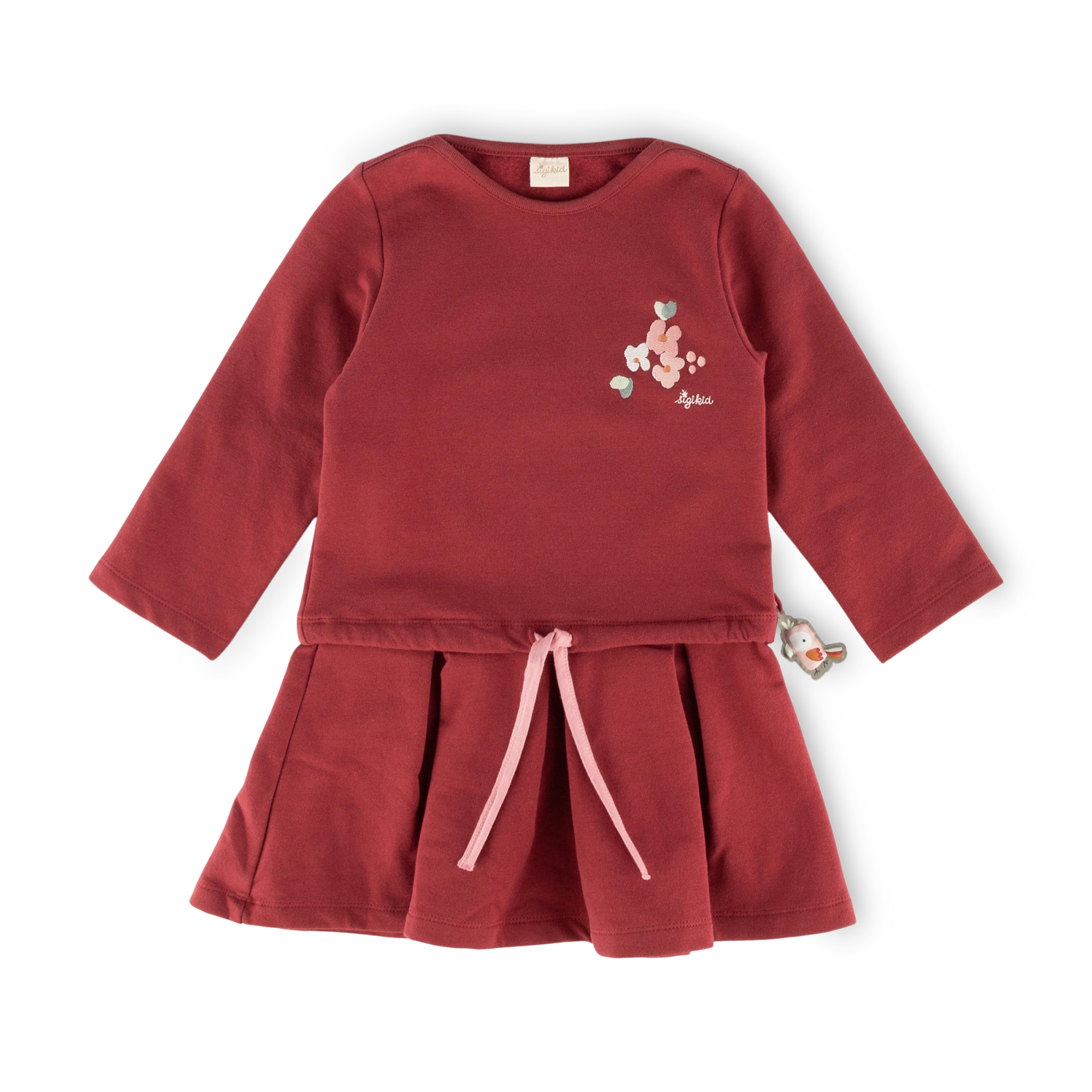 Kinder Sweatkleid mit Stickmotiv Blumen, dunkelrot
