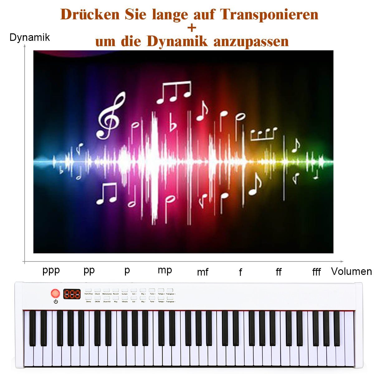 COSTWAY Home Keyboard 61 Tastatur, mit 128 Rhythmen / 128 Töne/ Bluetooth