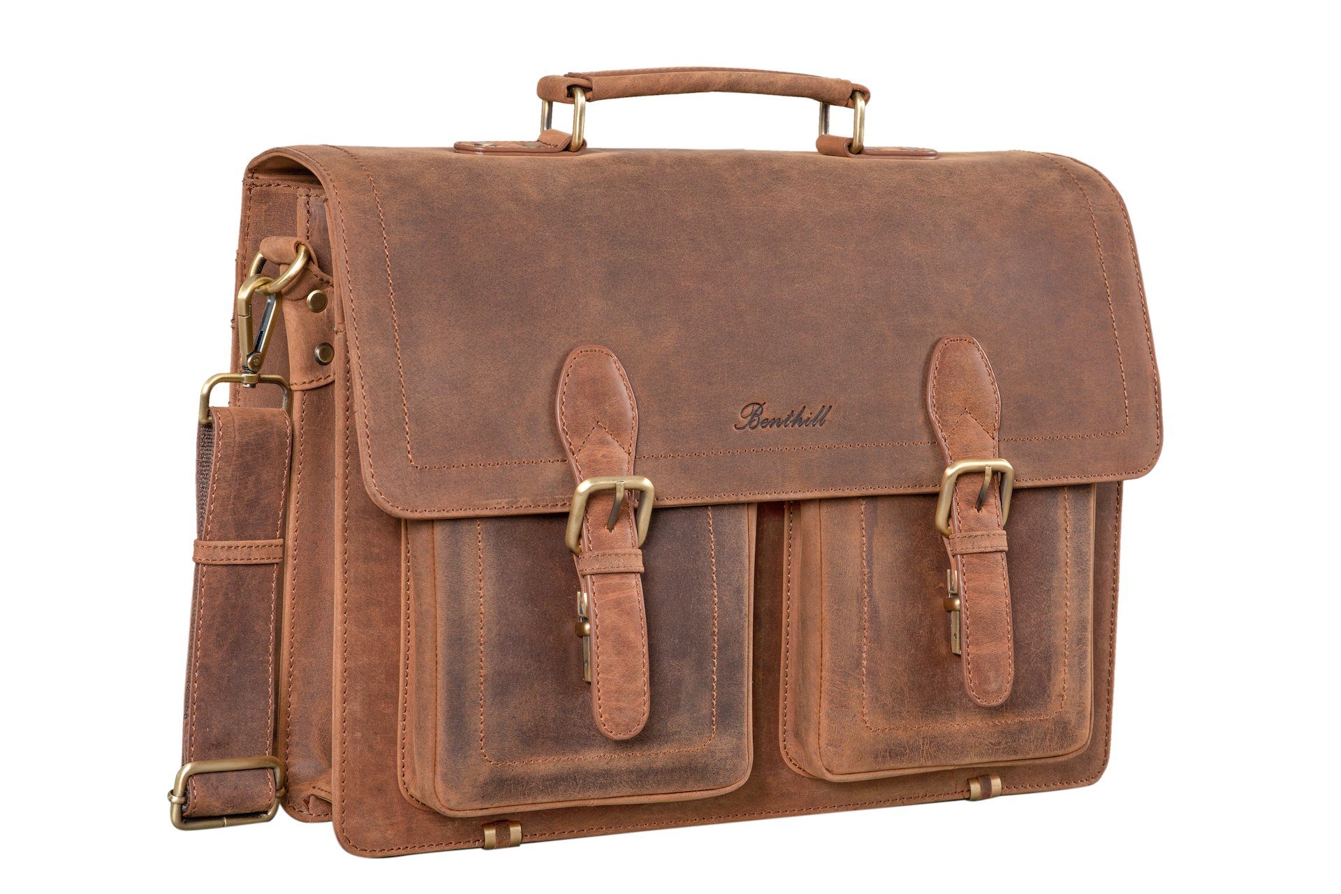 Benthill Aktentasche Echt Leder Laptoptasche Notebooktasche Umhängetasche Laptoptasche, Schultergurt / Umhängegurt Reißverschlussfach