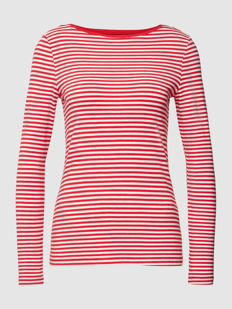 Longsleeve mit Streifenmuster und U-Boot-Ausschnitt in rot
