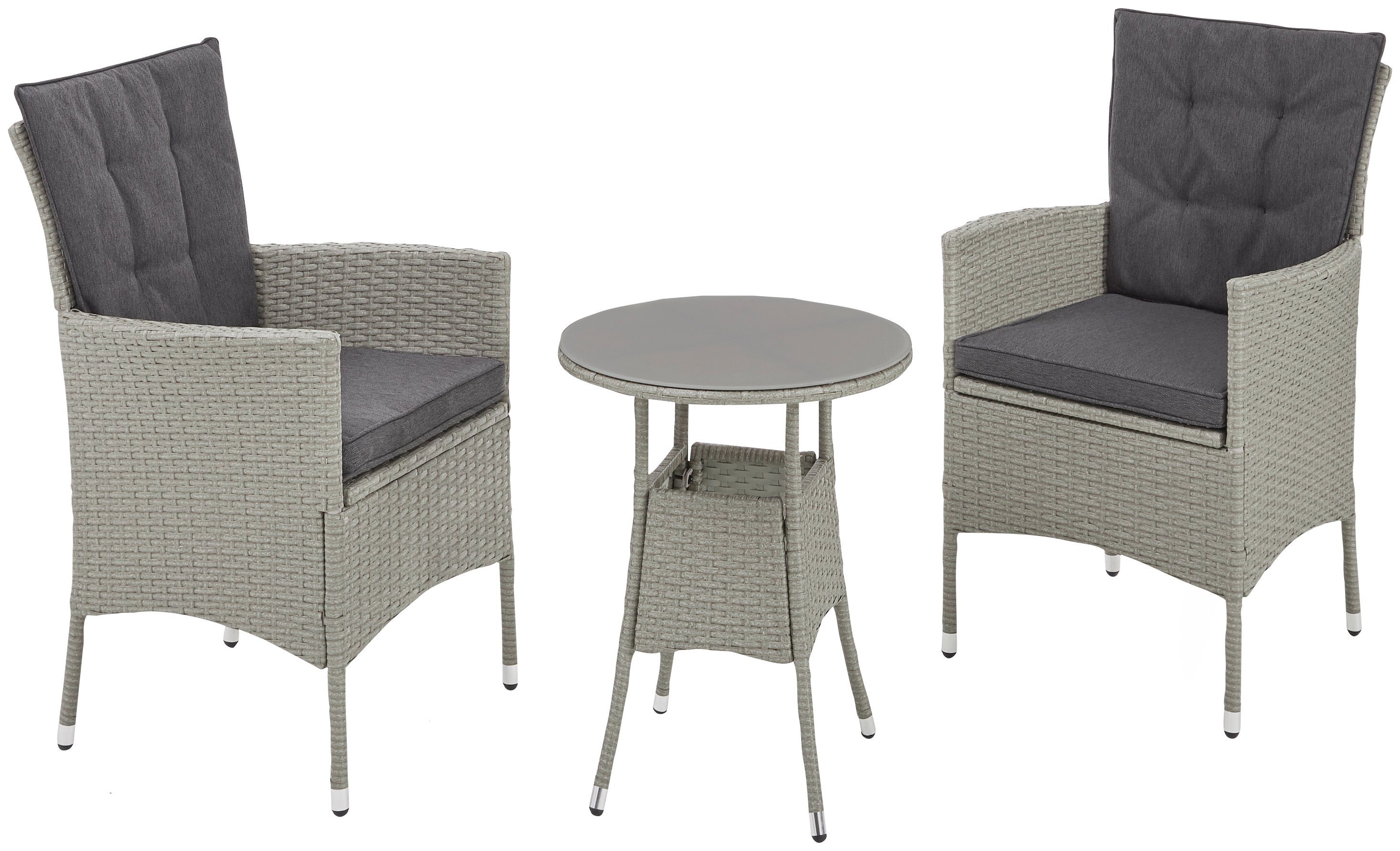 KONIFERA Balkonset Mailand, (7-tlg), 2 Sessel, Tisch Ø 50 cm, Polyrattan