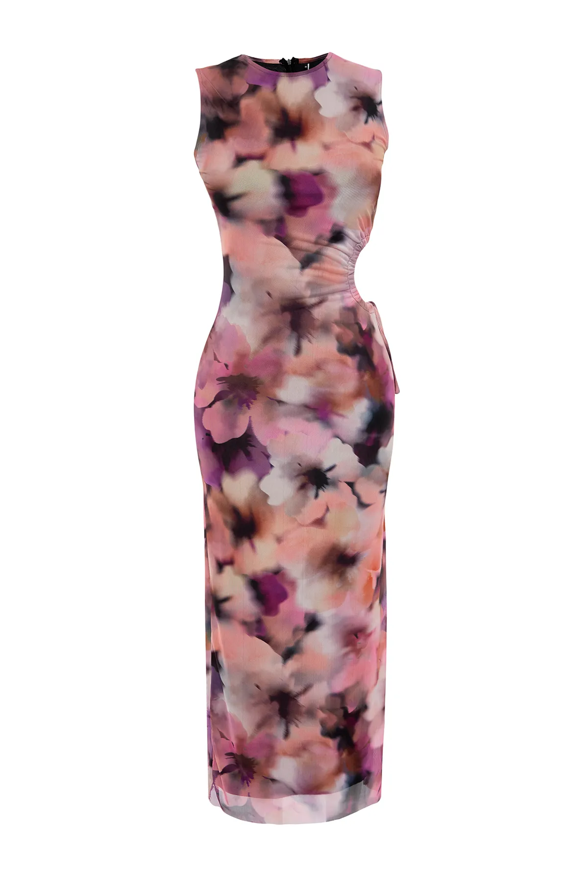 Trendyol Collection  Elegantes Abendkleid aus mehrfarbigem Tüll mit Fensterausschnitt und Ausschnitten und Ausschnitten TPRSS24EL00051