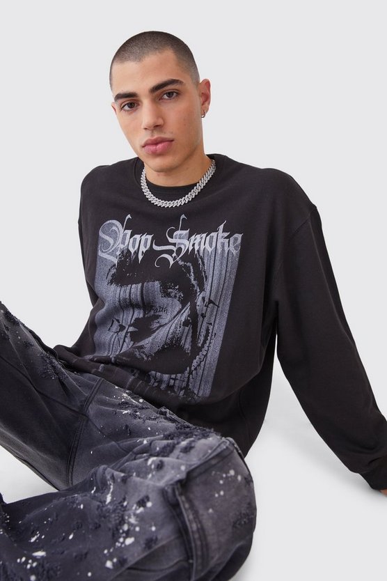 Oversize Sweatshirt mit lizenziertem Pop Smoke Print