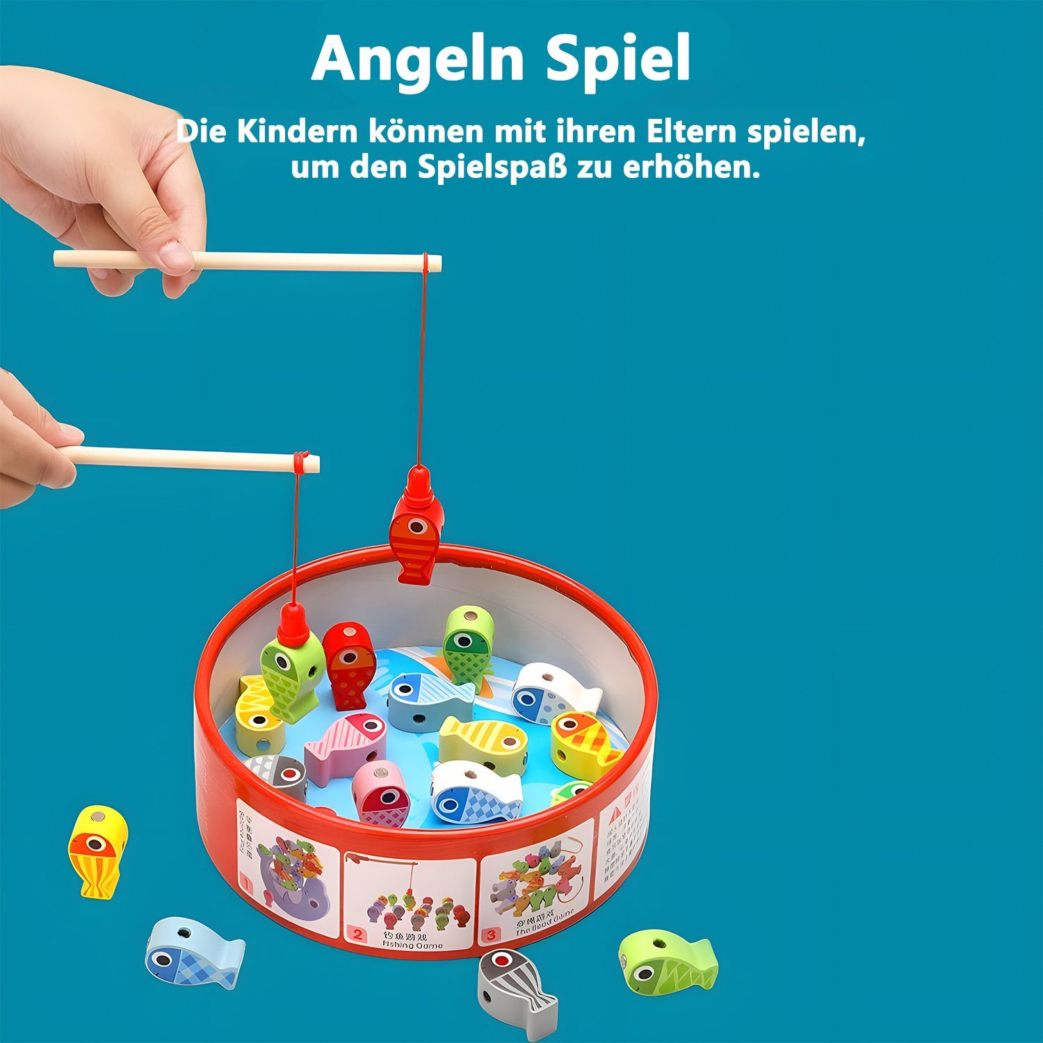 Wenta Lernspielzeug Magnetische Angelspiel Holzspielzeug (Fischspielzeug, Montessori, Feinmotorik Lernen, Weihnachtsgeschenk), Massivholz Baustein Wiehnachten Geschenk
