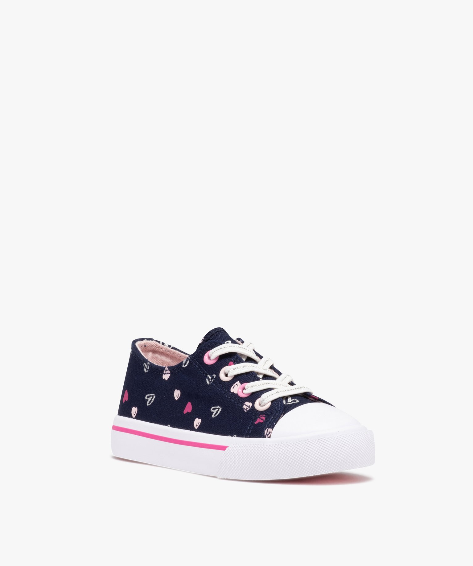 Tennis fille en toile imprimée fermeture lacets élastiques marine | GEMO