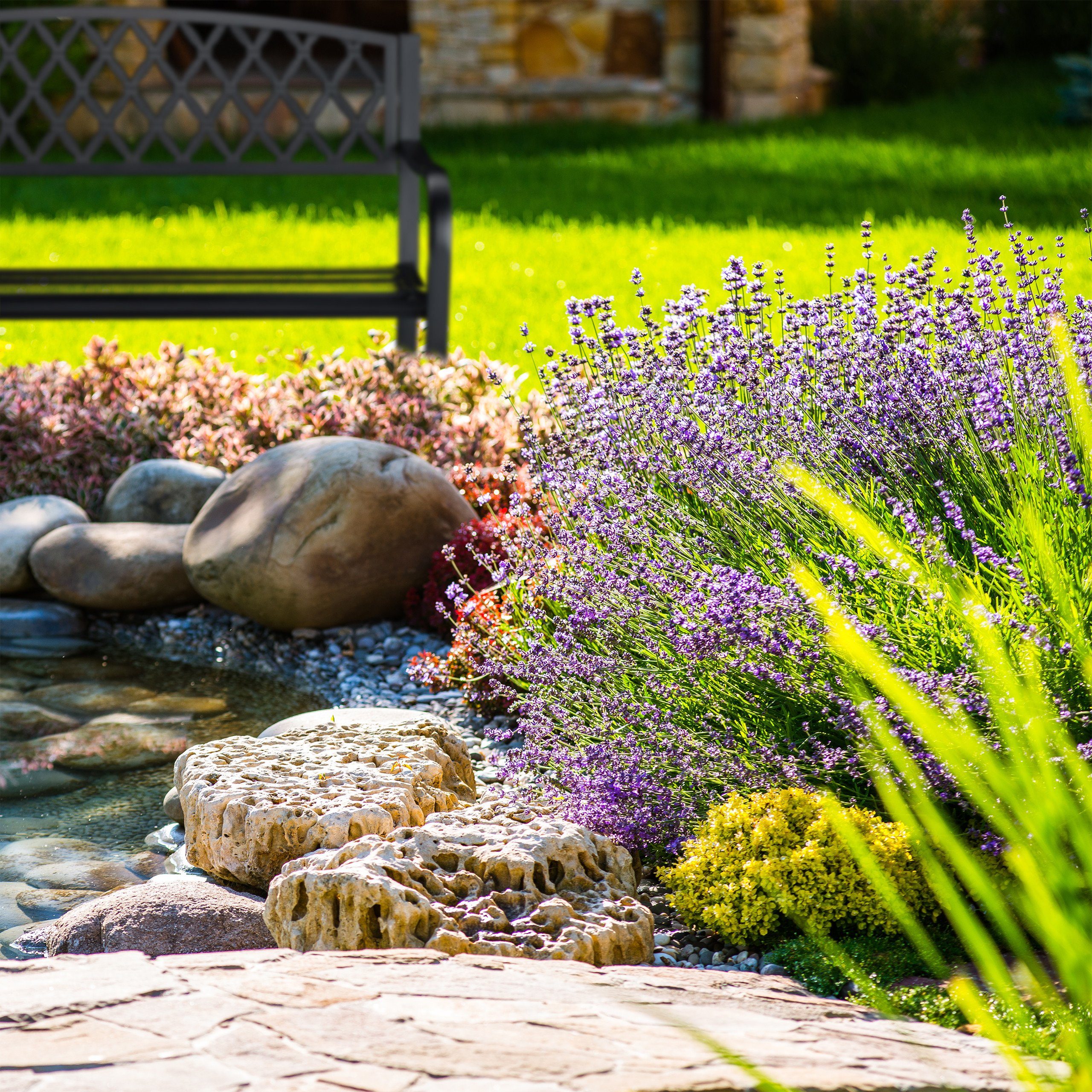 relaxdays Gartenbank Metall Gartenbank mit Flechtmuster